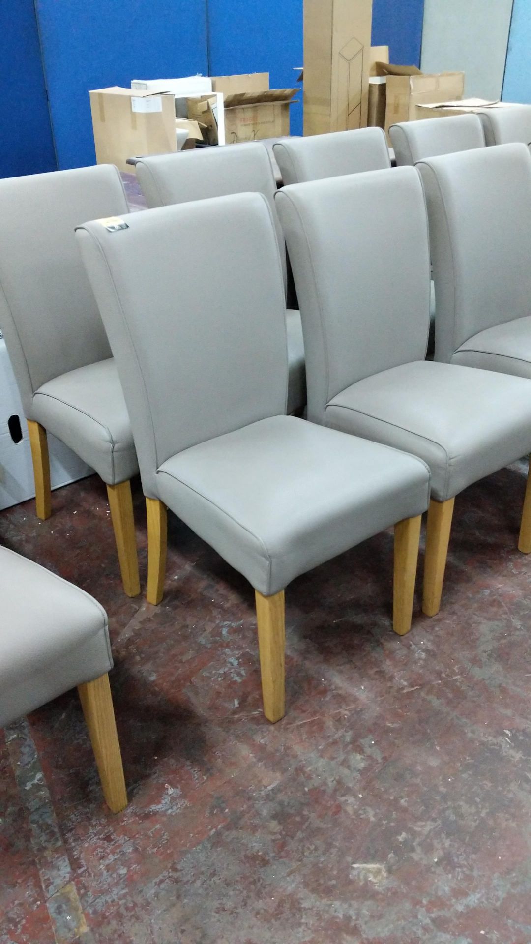 6 off dining chairs with wooden legs, upholstered in taupe leatherette type fabric, understood to - Image 3 of 6