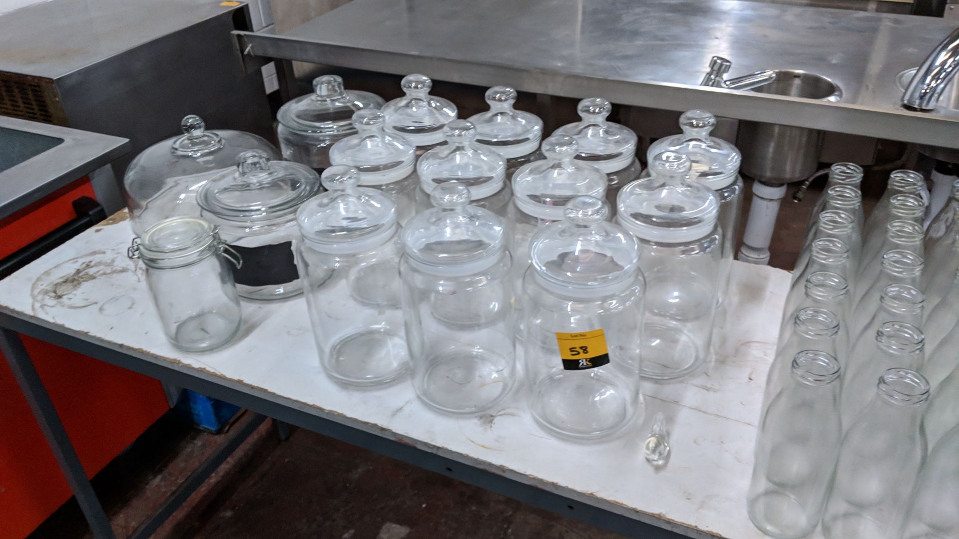 14 off assorted sized glass storage jars plus glass cloche IMPORTANT: Please remember goods