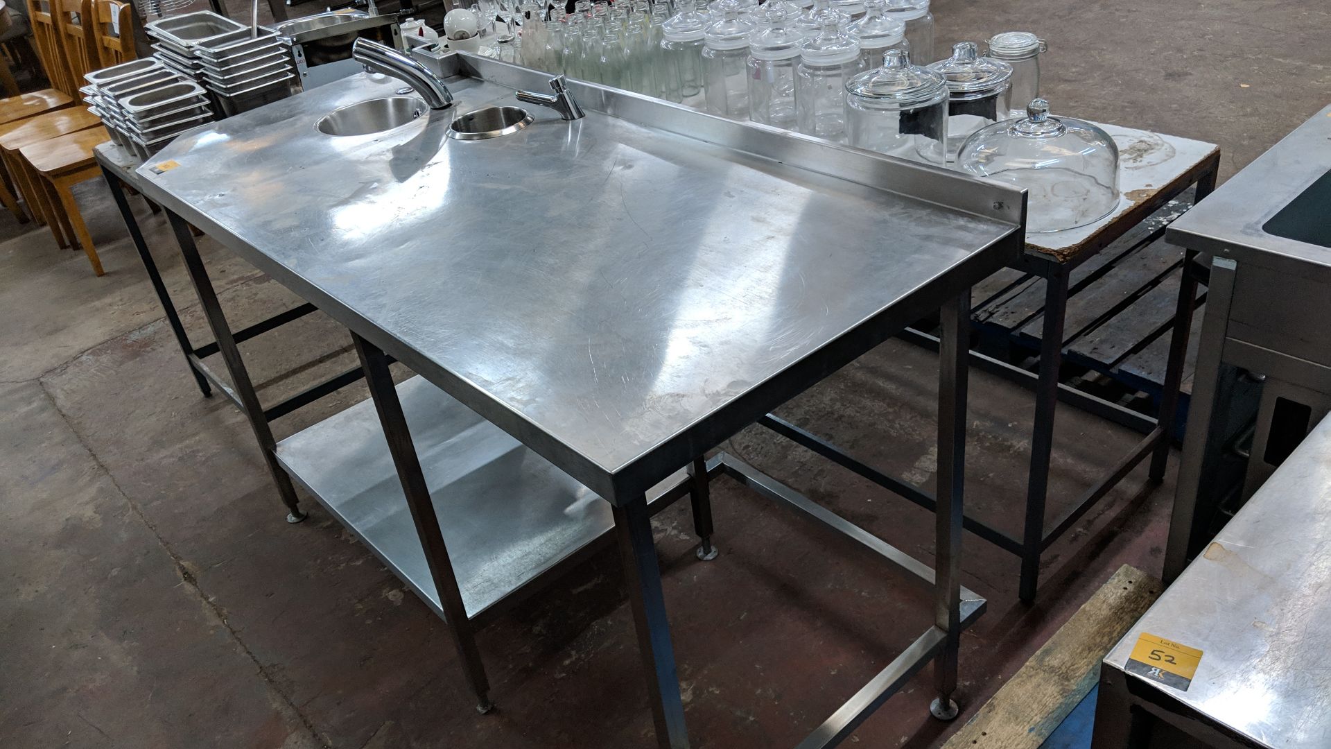 Large stainless steel twin-tier table with built-in sinks & taps IMPORTANT: Please remember goods - Image 2 of 4