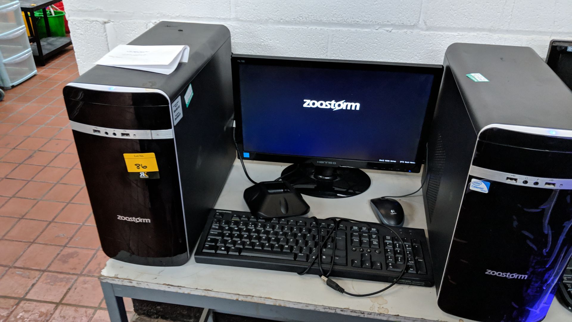 Pair of Zoostorm PCs each with monitor, keyboard & mouse Lots 80 - 95 & 168 - 249 consist of café - Image 9 of 9
