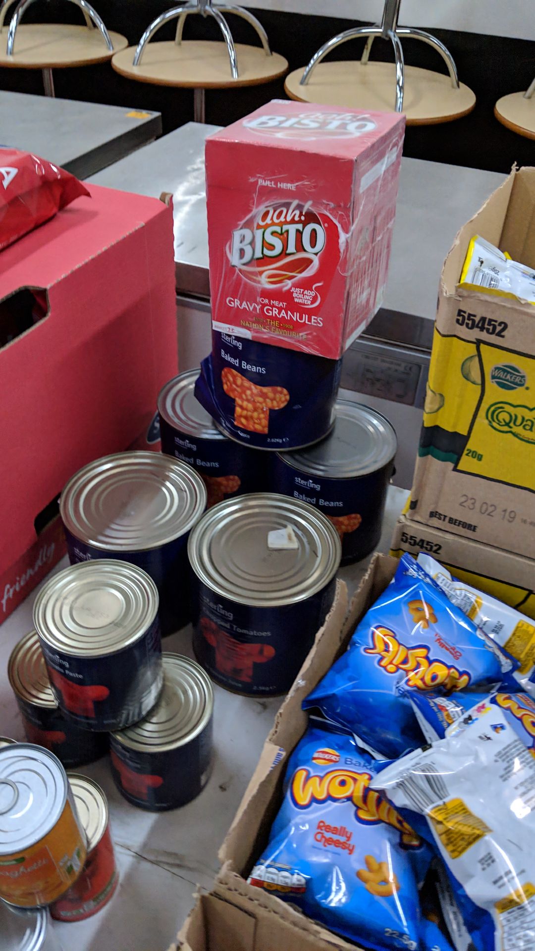 Quantity of foodstuffs comprising 4 boxes of crisps, quantity of cans and jars of food, dispensing - Image 7 of 12