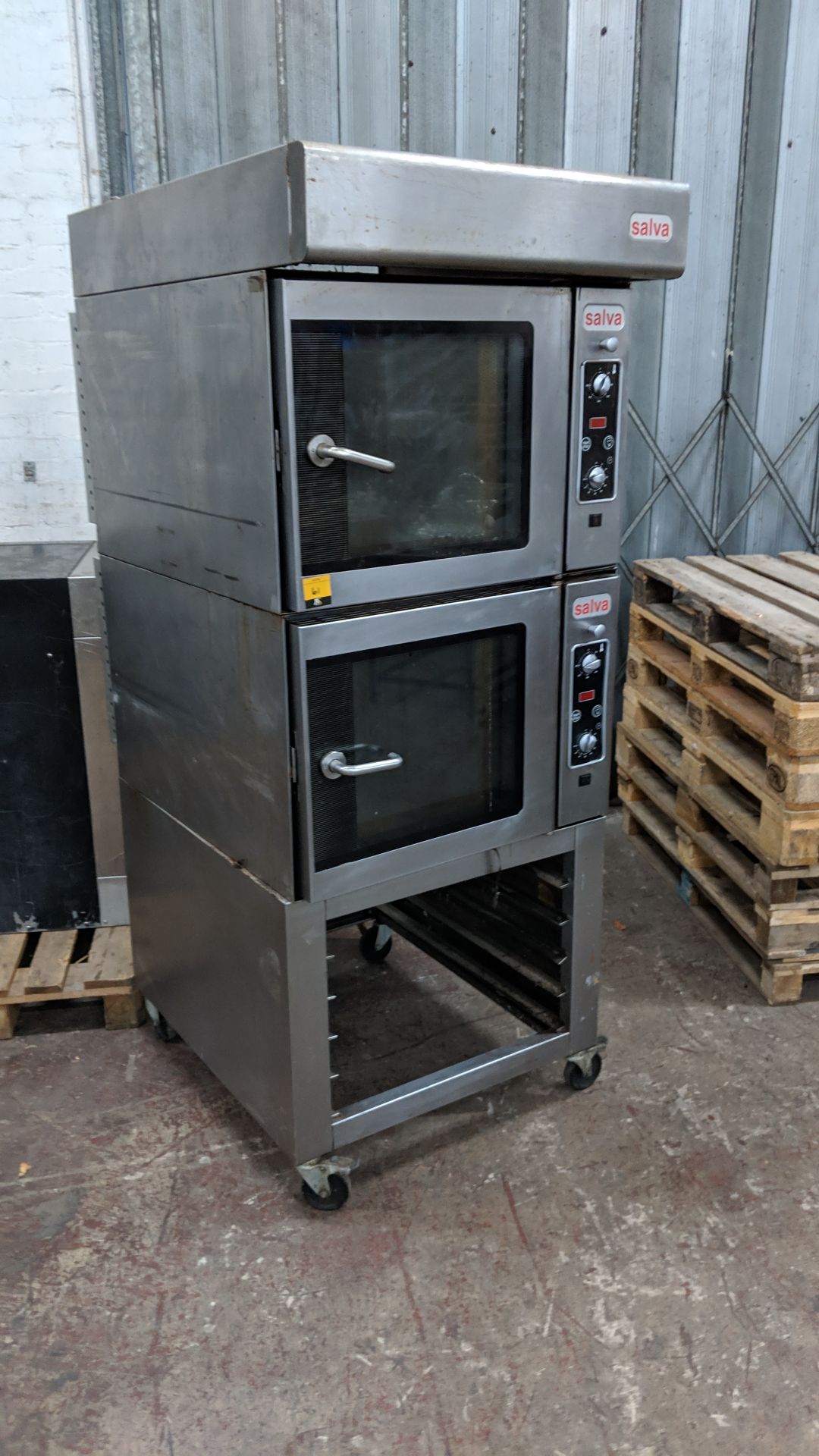 Salva twin vertical stack oven on mobile stand, type K-5+ H-E (marked as being "ex-Greggs" on the