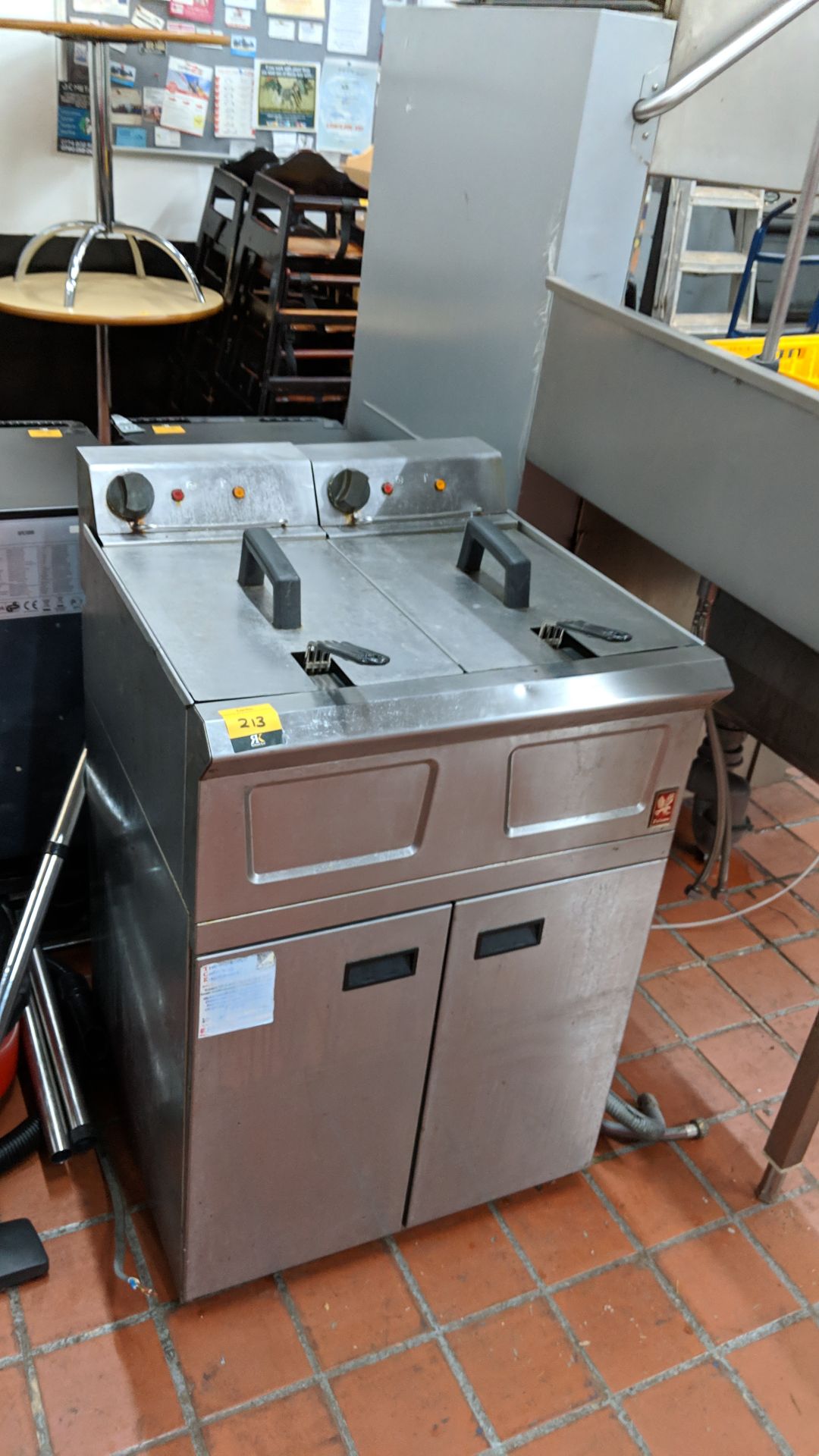 Falcon floorstanding stainless steel twin deep fat fryer Lots 80 - 95 & 168 - 249 consist of café