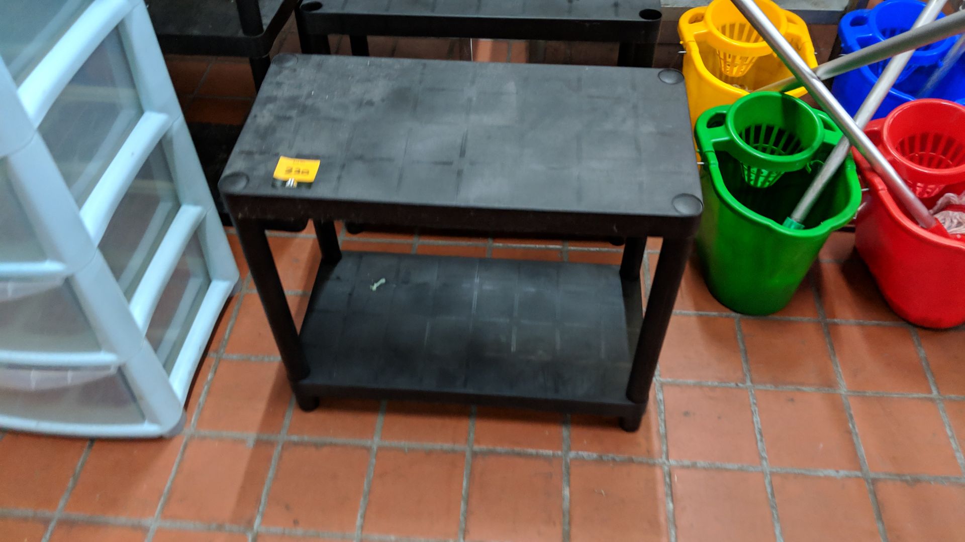 4 off assorted plastic shelving units Lots 80 - 95 & 168 - 249 consist of café furniture, catering - Image 4 of 6