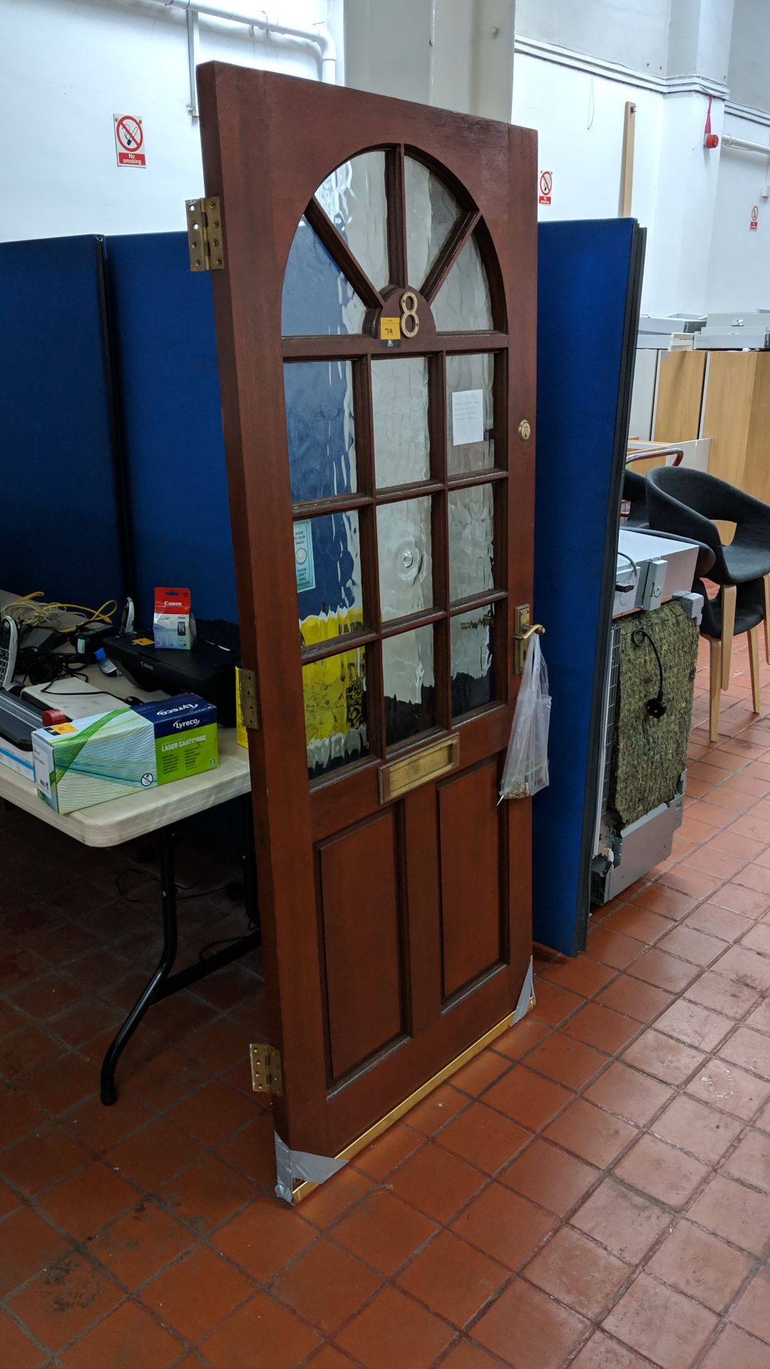 Front door with series of glass inserts, circa 77" x 32.75" x 1.75" with 5-lever mortice lock (2 - Image 4 of 4