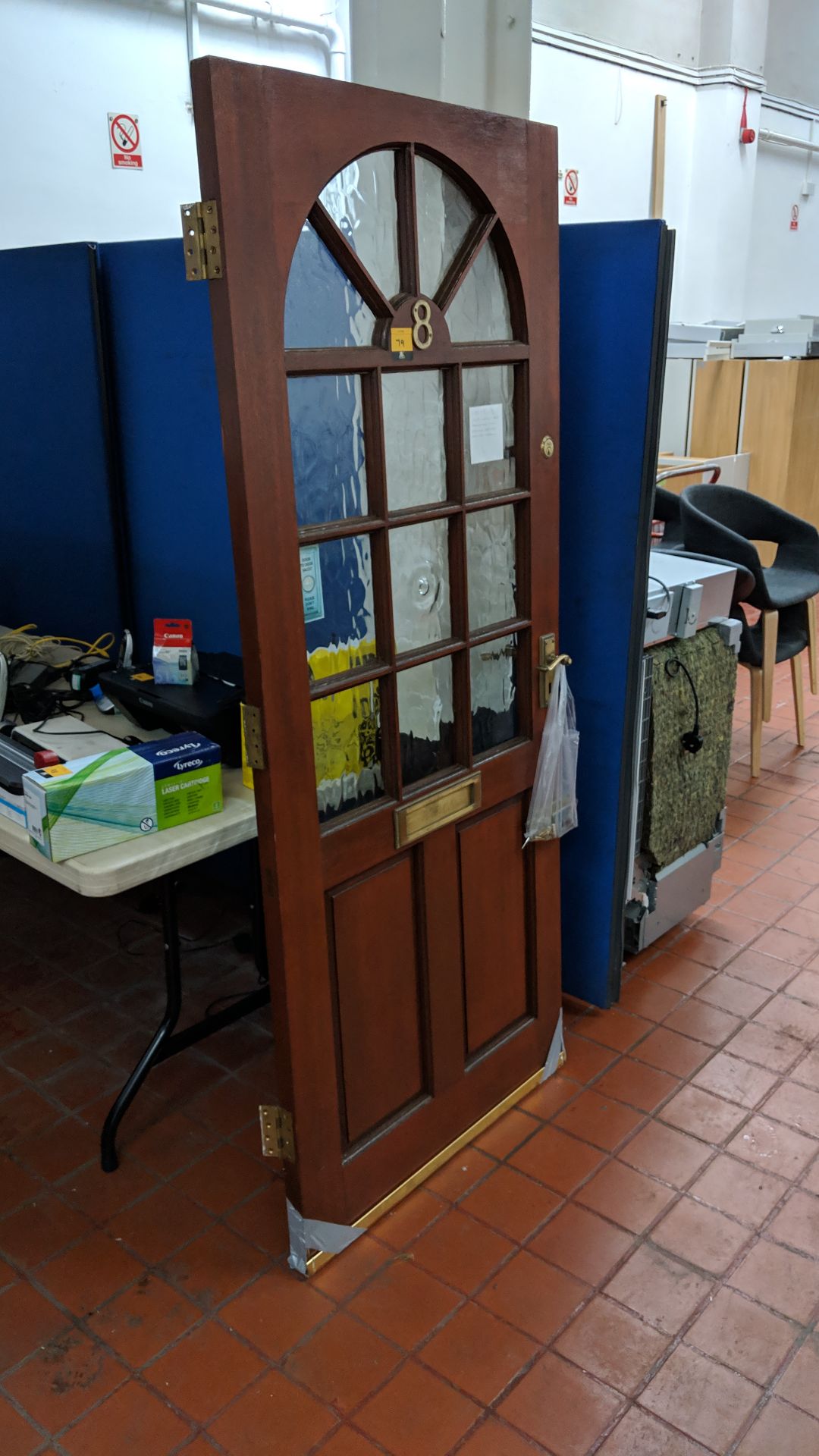 Front door with series of glass inserts, circa 77" x 32.75" x 1.75" with 5-lever mortice lock (2 - Image 3 of 4