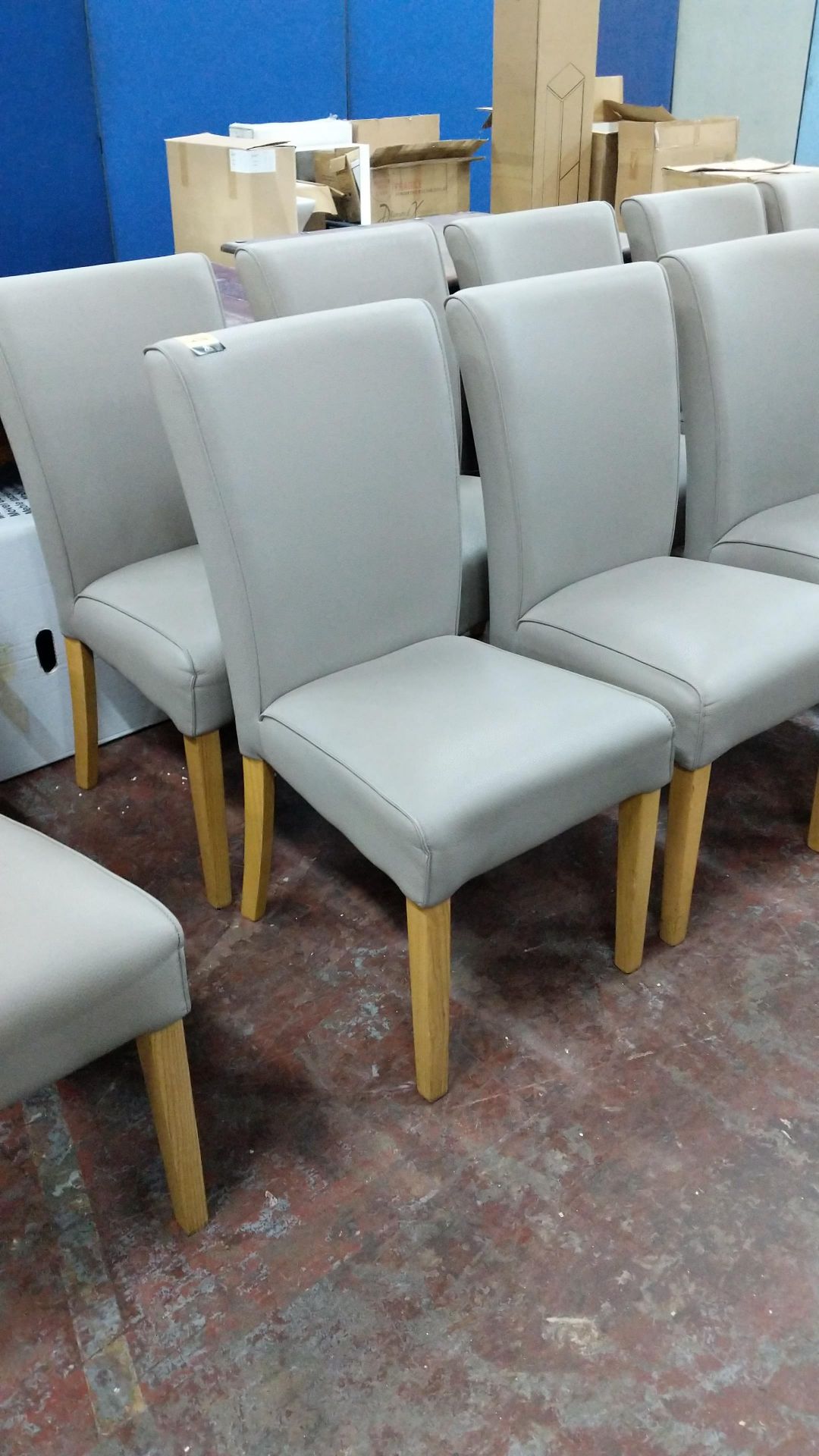 6 off dining chairs with wooden legs, upholstered in taupe leatherette type fabric, understood to - Image 2 of 6