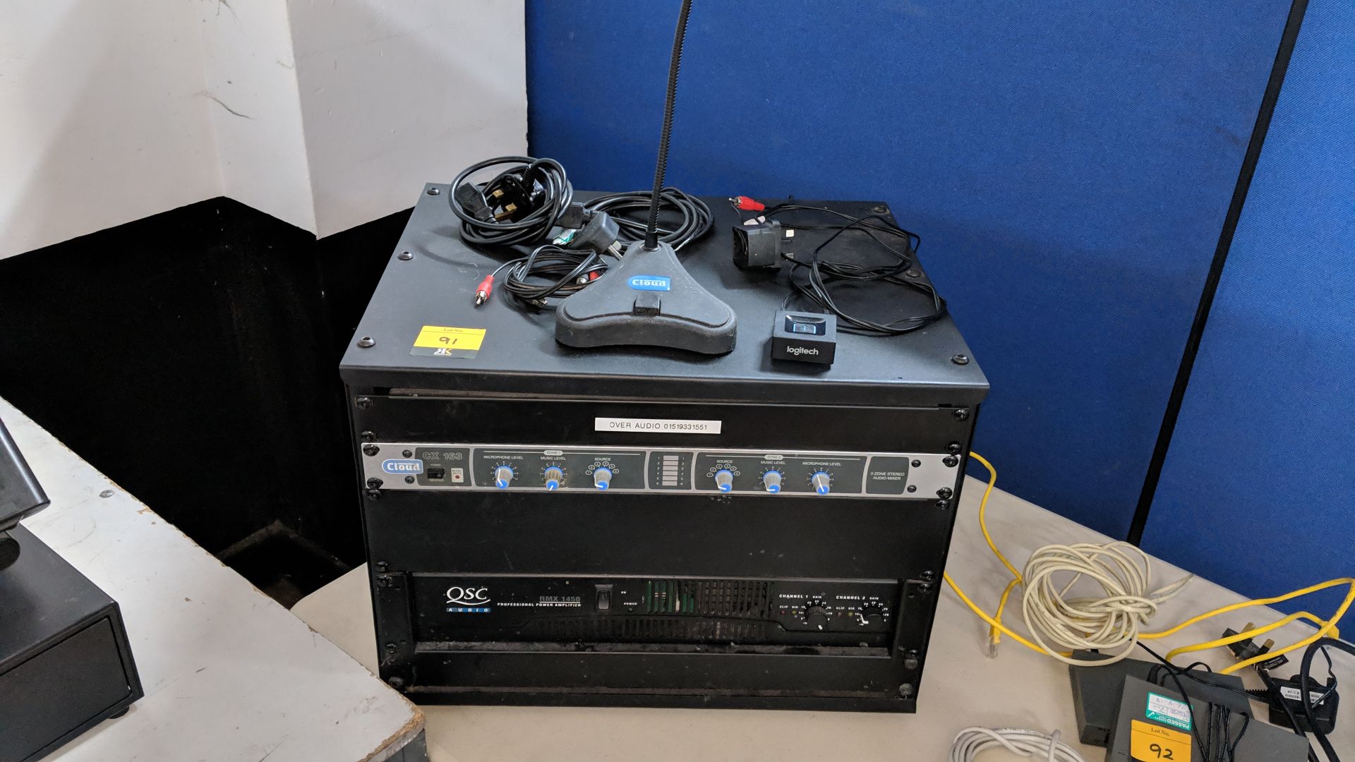 Audio visual equipment comprising mini rack with QSC Audio RMX1450 power amplifier plus Cloud - Image 12 of 18