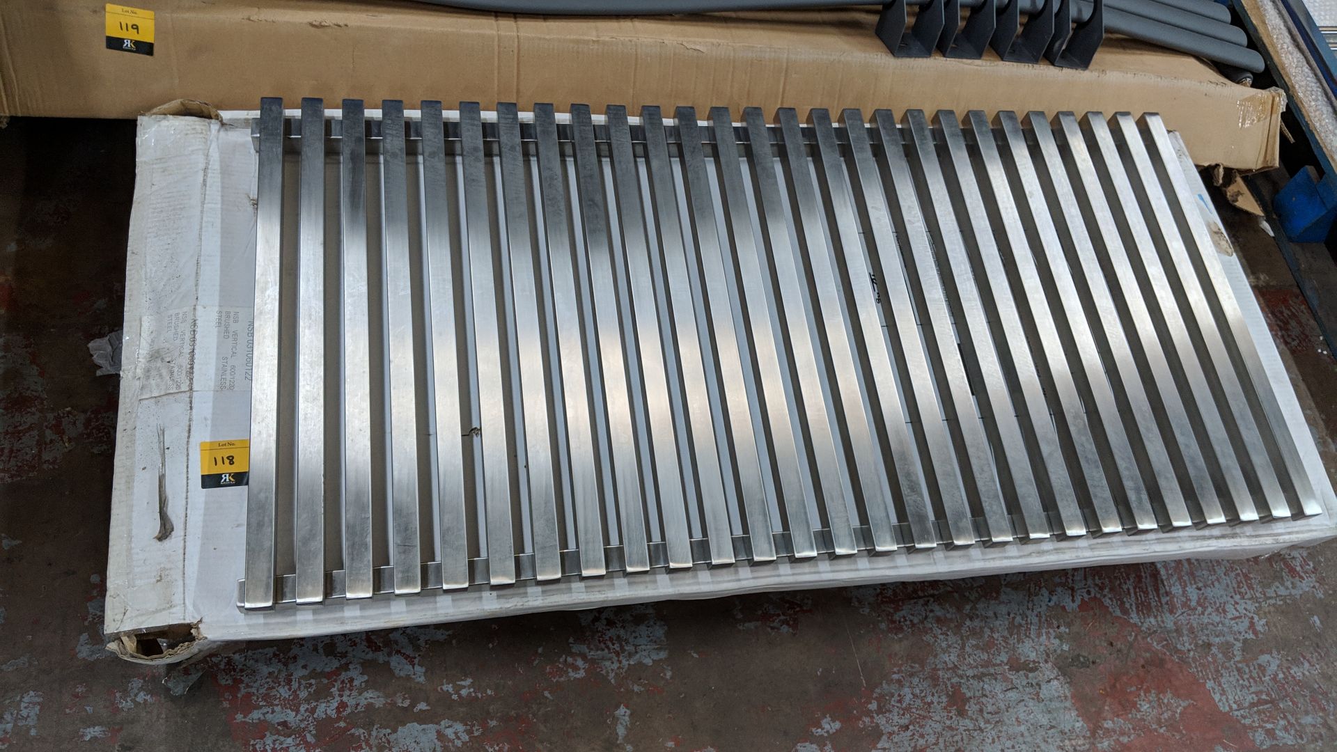 NSB heavy brushed stainless steel vertical bathroom radiator, 600x1220 Lots 100 - 142 & 146 - 167