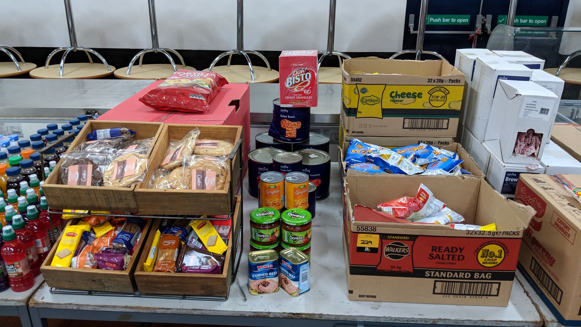 Quantity of foodstuffs comprising 4 boxes of crisps, quantity of cans and jars of food, dispensing - Image 2 of 12