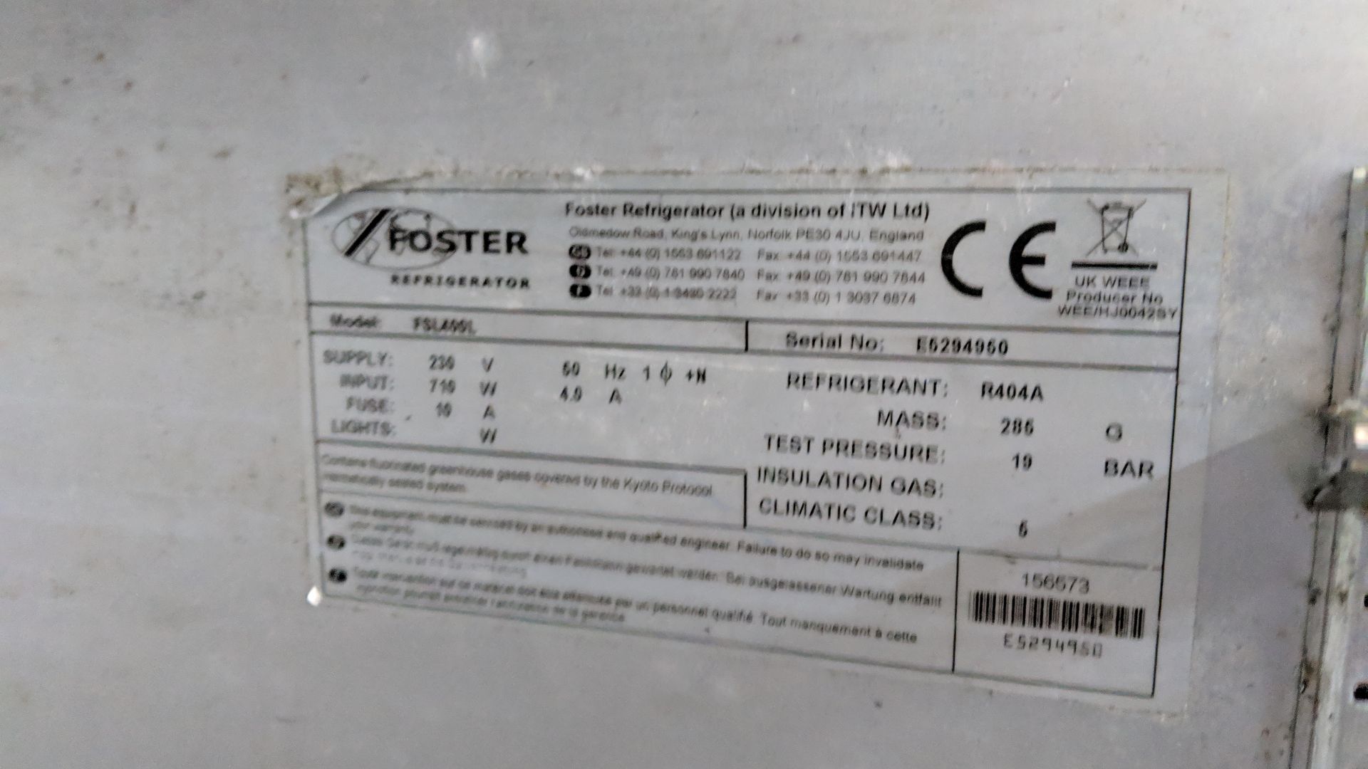 Foster FSL 400L stainless steel floorstanding freezer IMPORTANT: Please remember goods - Image 5 of 5