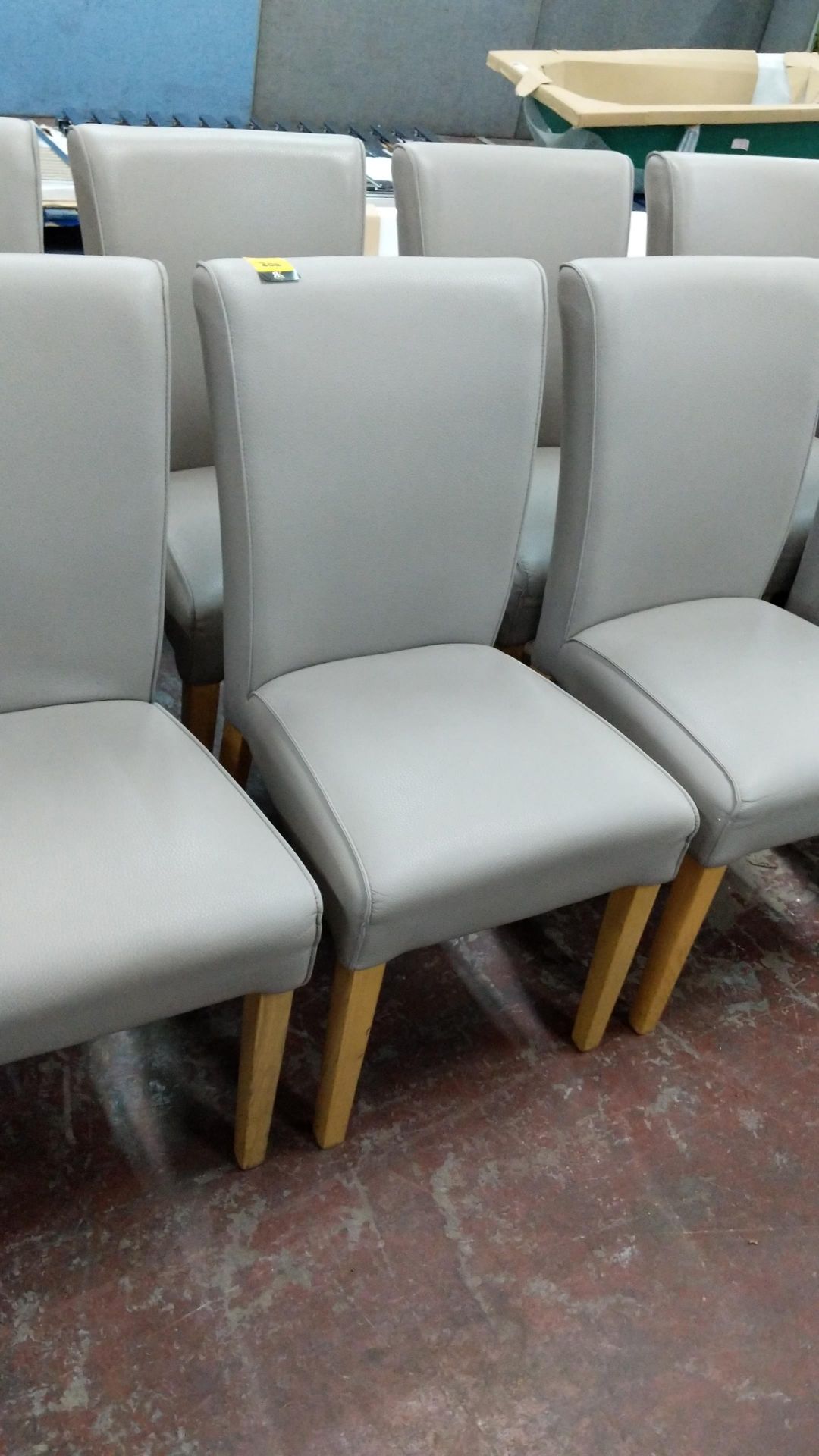 6 off dining chairs with wooden legs, upholstered in taupe leatherette type fabric, understood to - Image 2 of 6