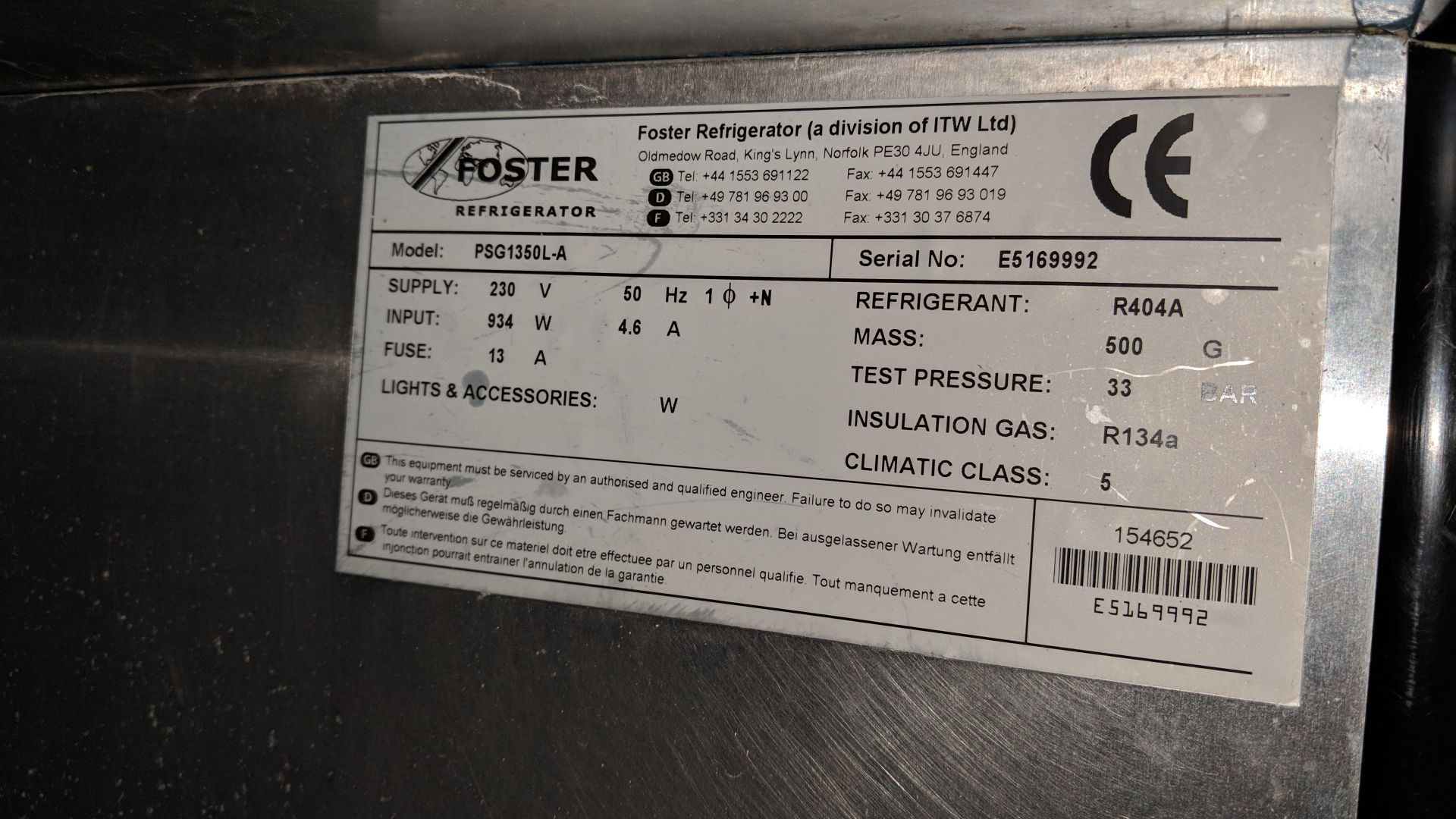 Foster large stainless steel wide mobile twin door freezer, PSG 1350L-A IMPORTANT: Please remember - Image 6 of 6