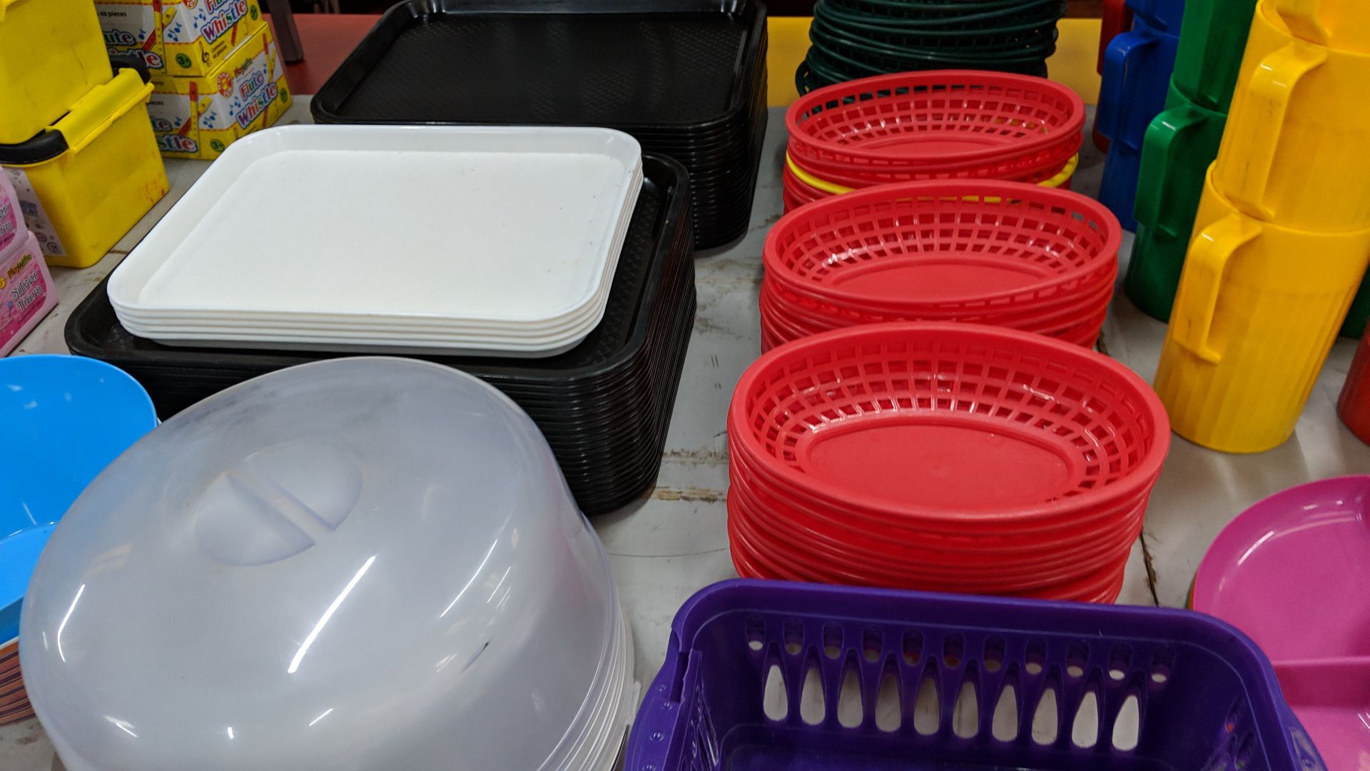 Double row of plastic trays, baskets & cloches Lots 80 - 95 & 168 - 249 consist of café furniture, - Bild 3 aus 6