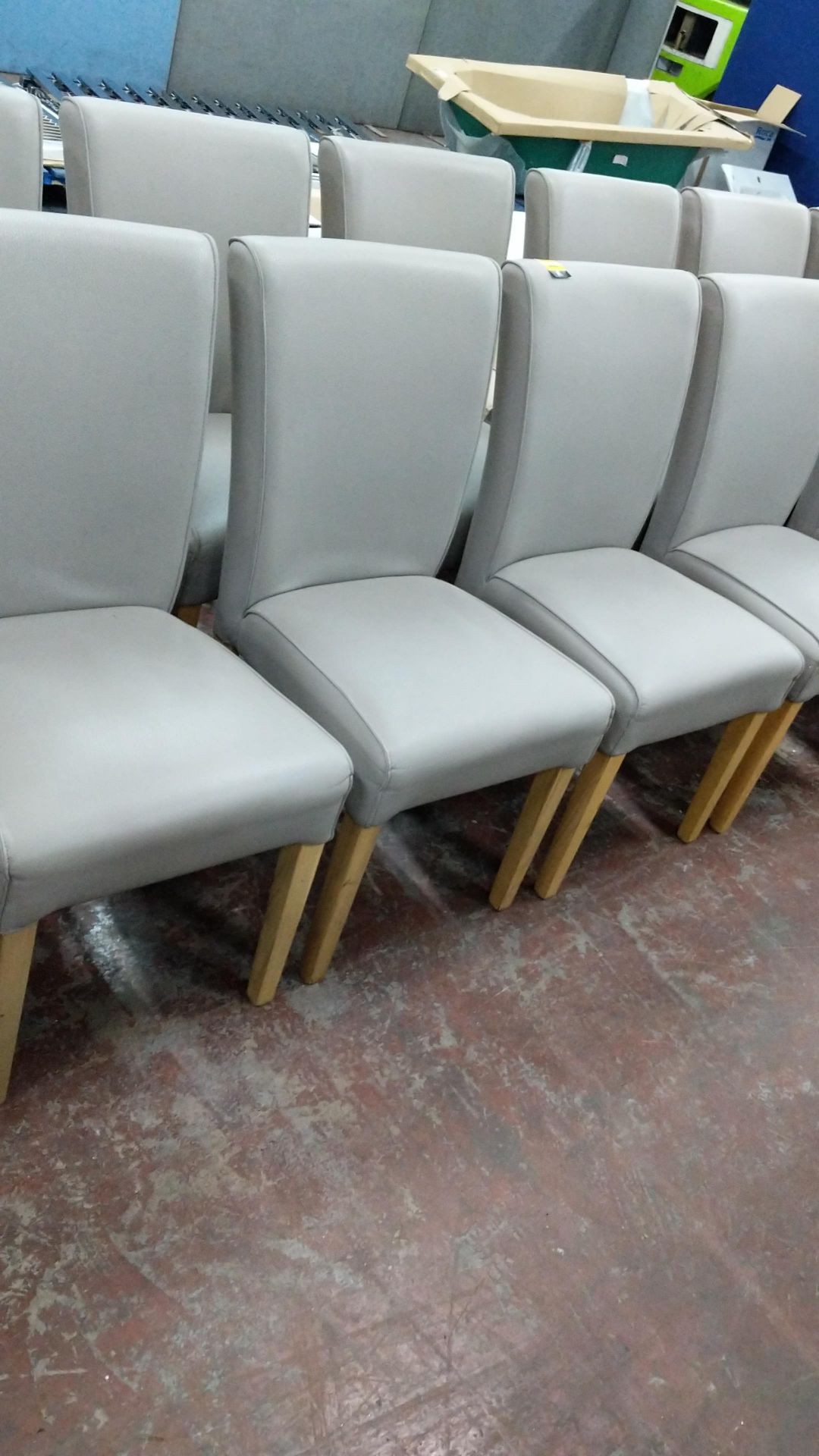 6 off dining chairs with wooden legs, upholstered in taupe leatherette type fabric, understood to - Image 5 of 7