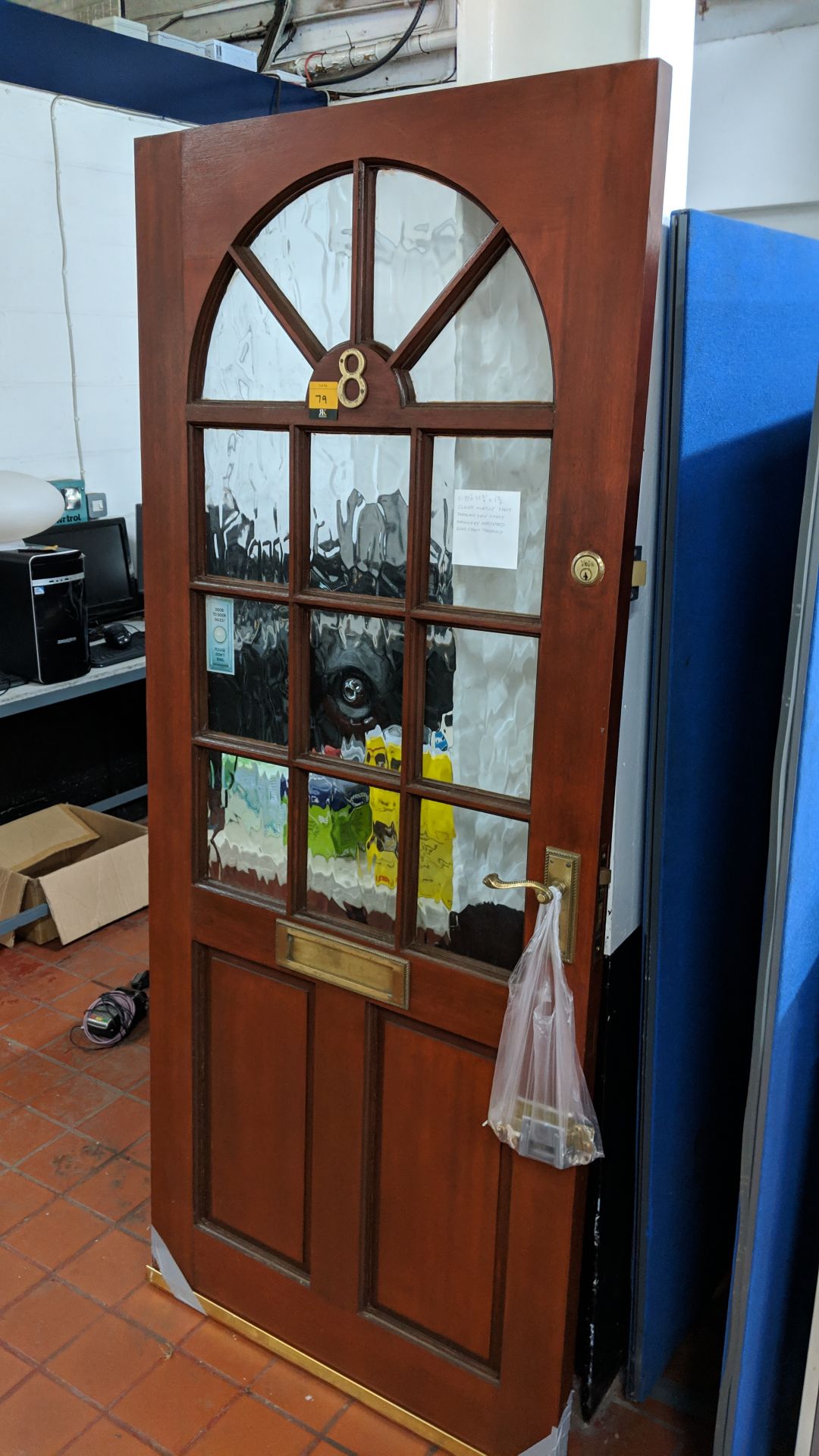 Front door with series of glass inserts, circa 77" x 32.75" x 1.75" with 5-lever mortice lock (2 - Image 2 of 4