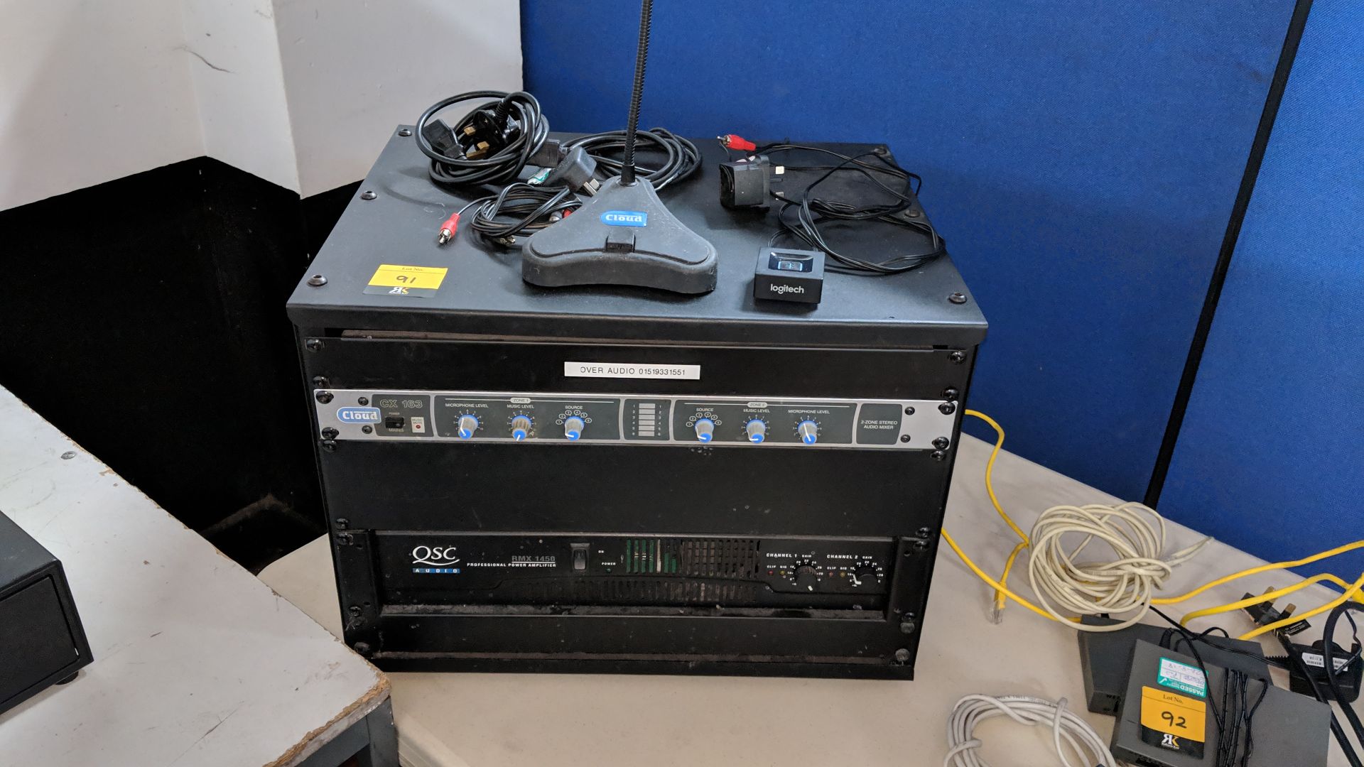 Audio visual equipment comprising mini rack with QSC Audio RMX1450 power amplifier plus Cloud - Image 15 of 18