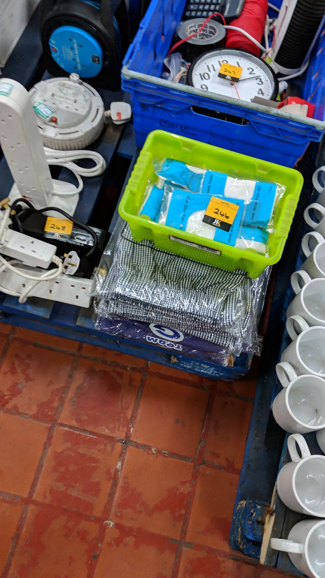 Stack of catering workwear Lots 80 - 95 & 168 - 249 consist of café furniture, catering equipment