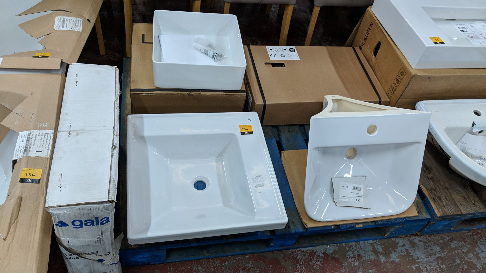 4 assorted basins by Gala, Laufen and others Lots 100 - 142 & 146 - 167 are being sold on behalf