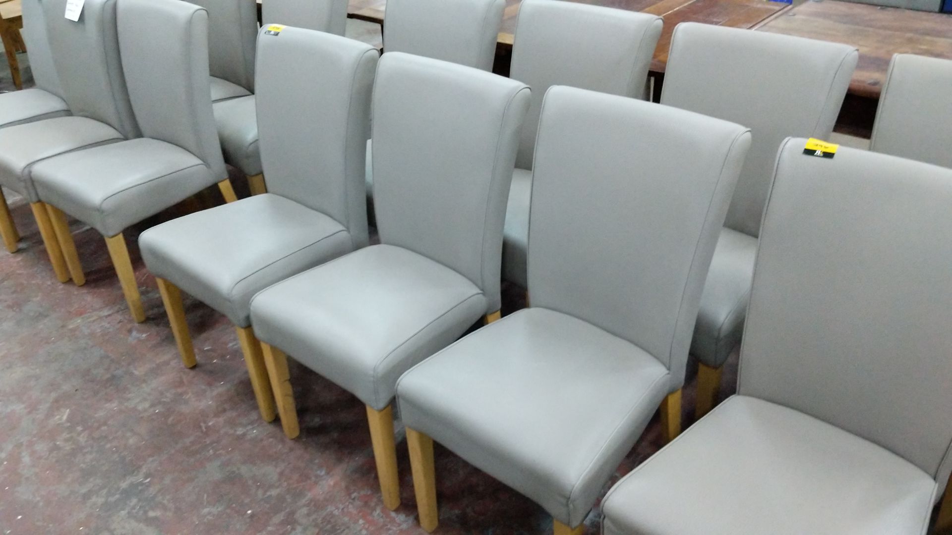 6 off dining chairs with wooden legs, upholstered in taupe leatherette type fabric, understood to - Image 4 of 6