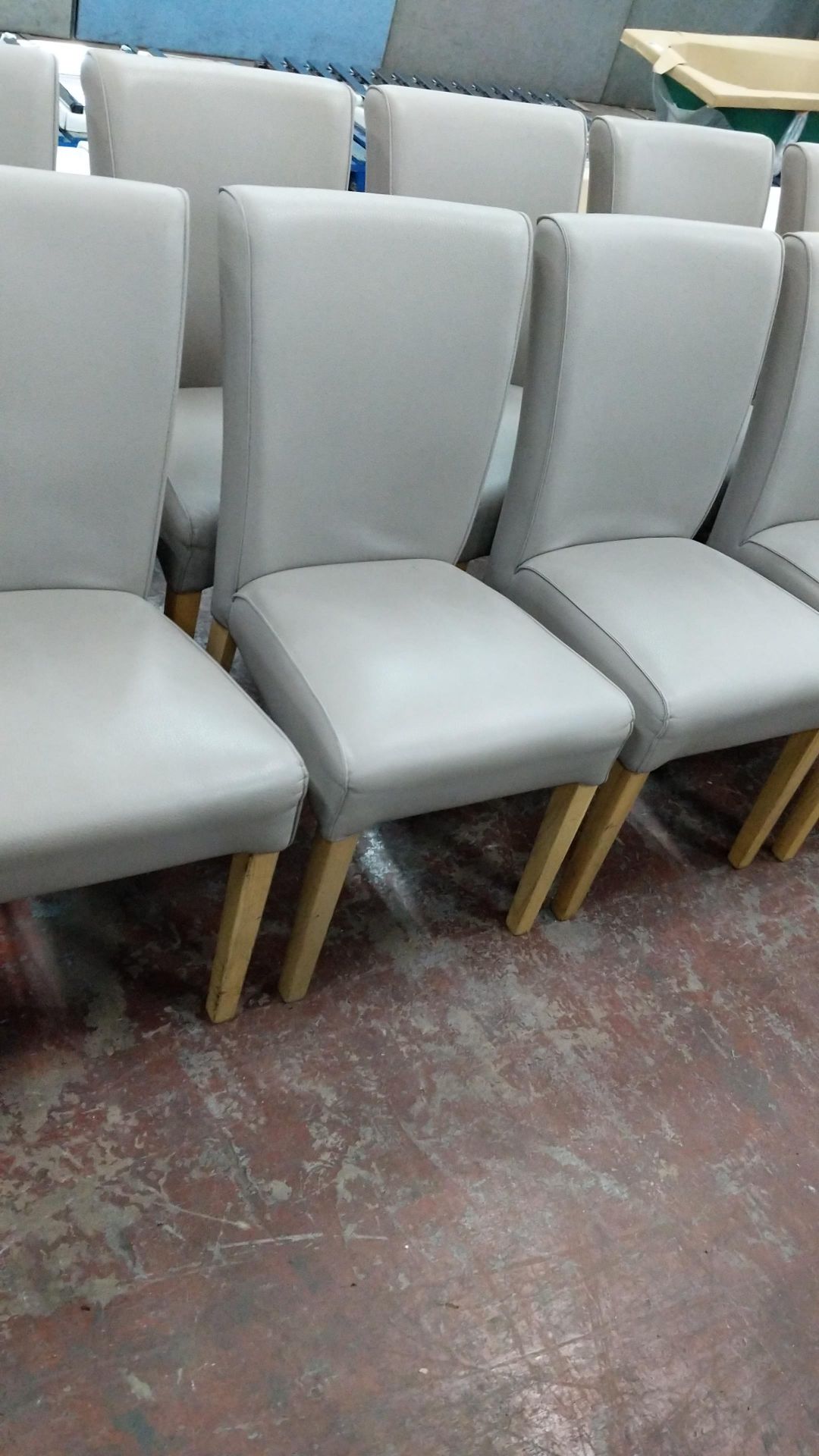 6 off dining chairs with wooden legs, upholstered in taupe leatherette type fabric, understood to - Image 4 of 7