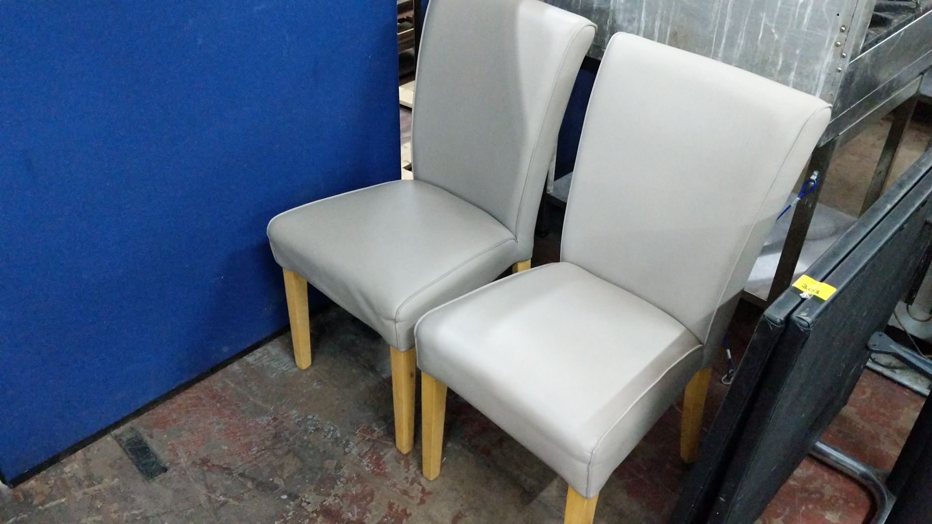 10 off dining chairs with wooden legs, upholstered in taupe leatherette type fabric, understood to - Image 8 of 8