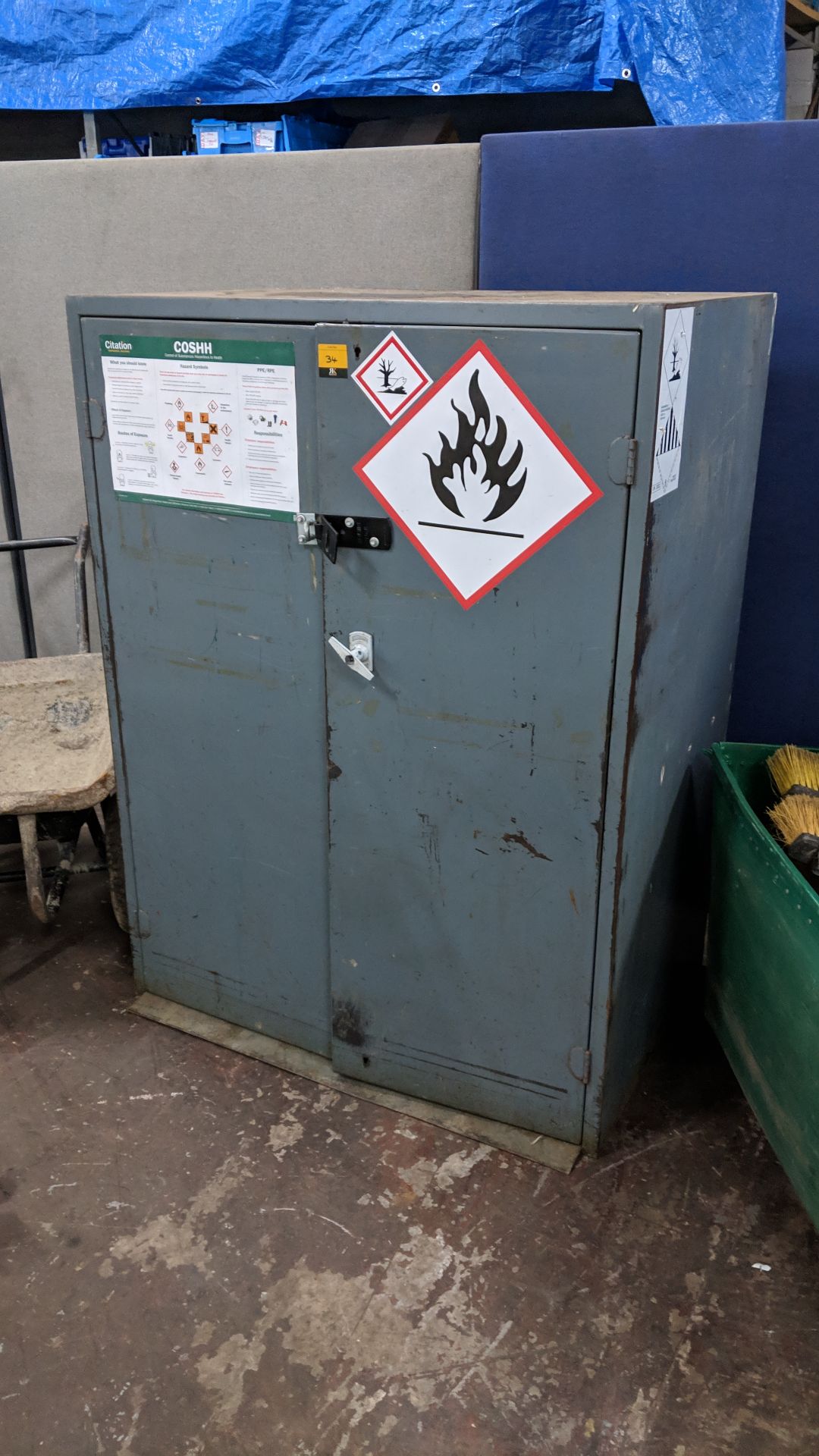 Metal storage cabinet for storing hazardous chemicals, including shackle - purchaser needs to use