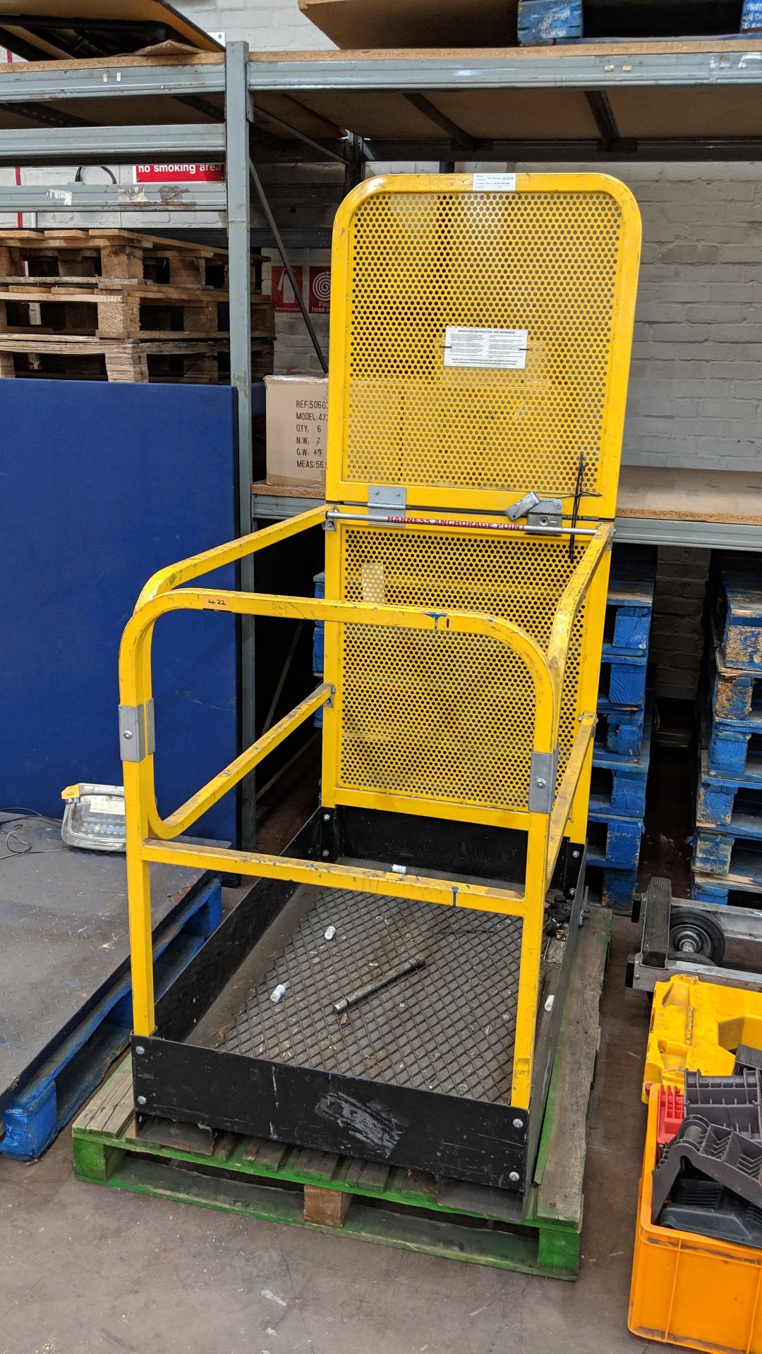 Forklift truck inspection cage with harness anchorage point and fold-down section at rear This lot - Image 4 of 4