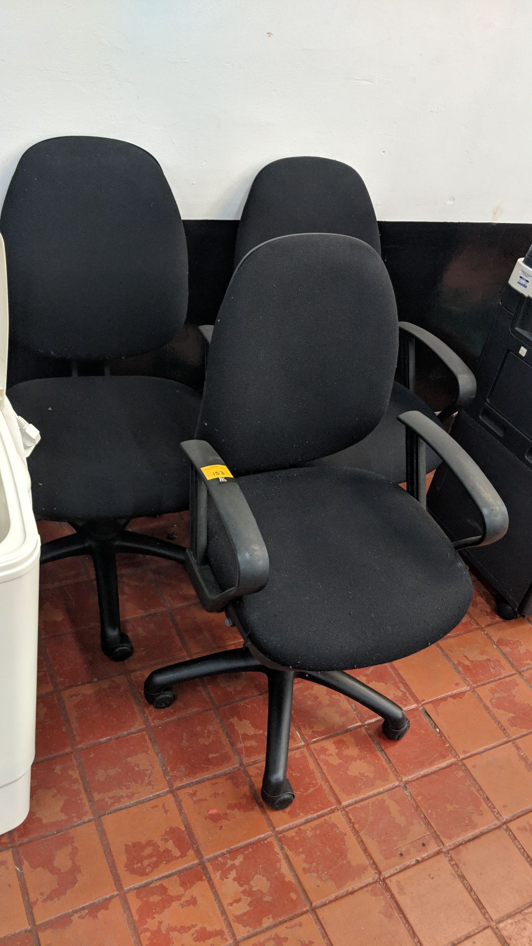 3 off operator's chairs in black fabric, with arms IMPORTANT: Please remember goods successfully bid - Image 2 of 5