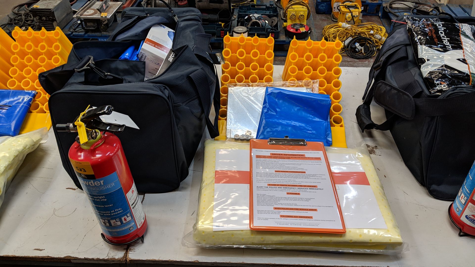 Vehicle disaster kit comprising bag with wide variety of emergency equipment plus fire extinguisher, - Image 2 of 14