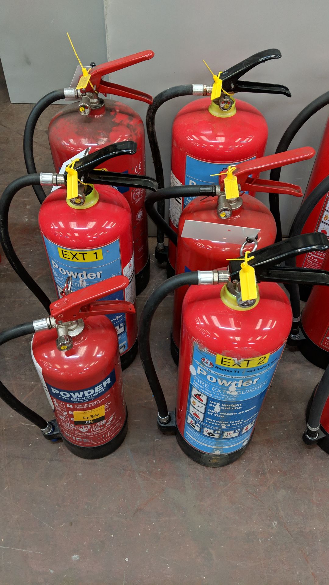 9 off assorted powder and water fire extinguishers, typically showing last service dates of 2017/ - Image 3 of 4