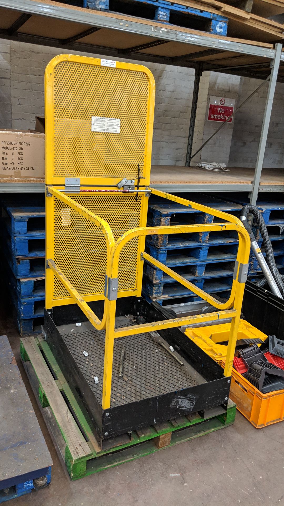 Forklift truck inspection cage with harness anchorage point and fold-down section at rear This lot - Image 2 of 4