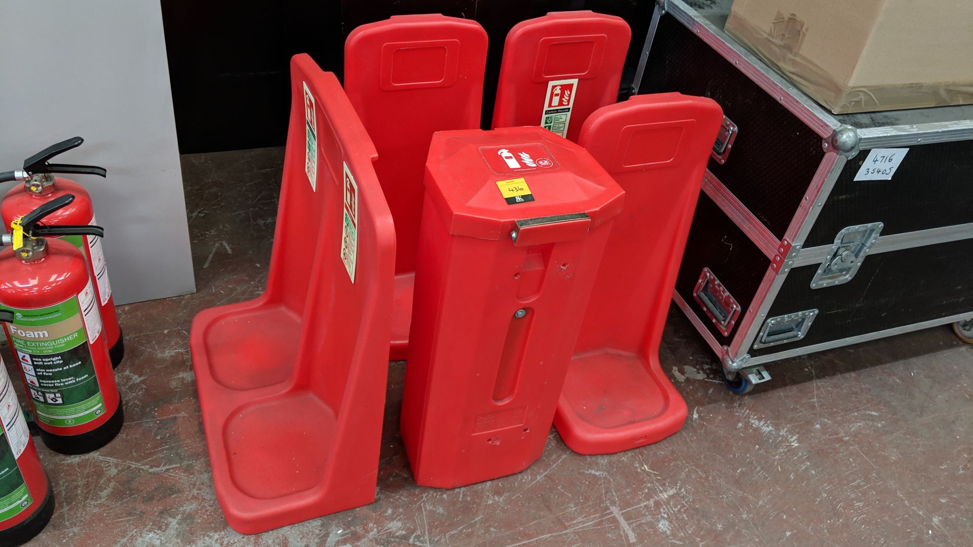 5 off assorted plastic fire extinguisher "stations" This lot is one of a number being sold on behalf