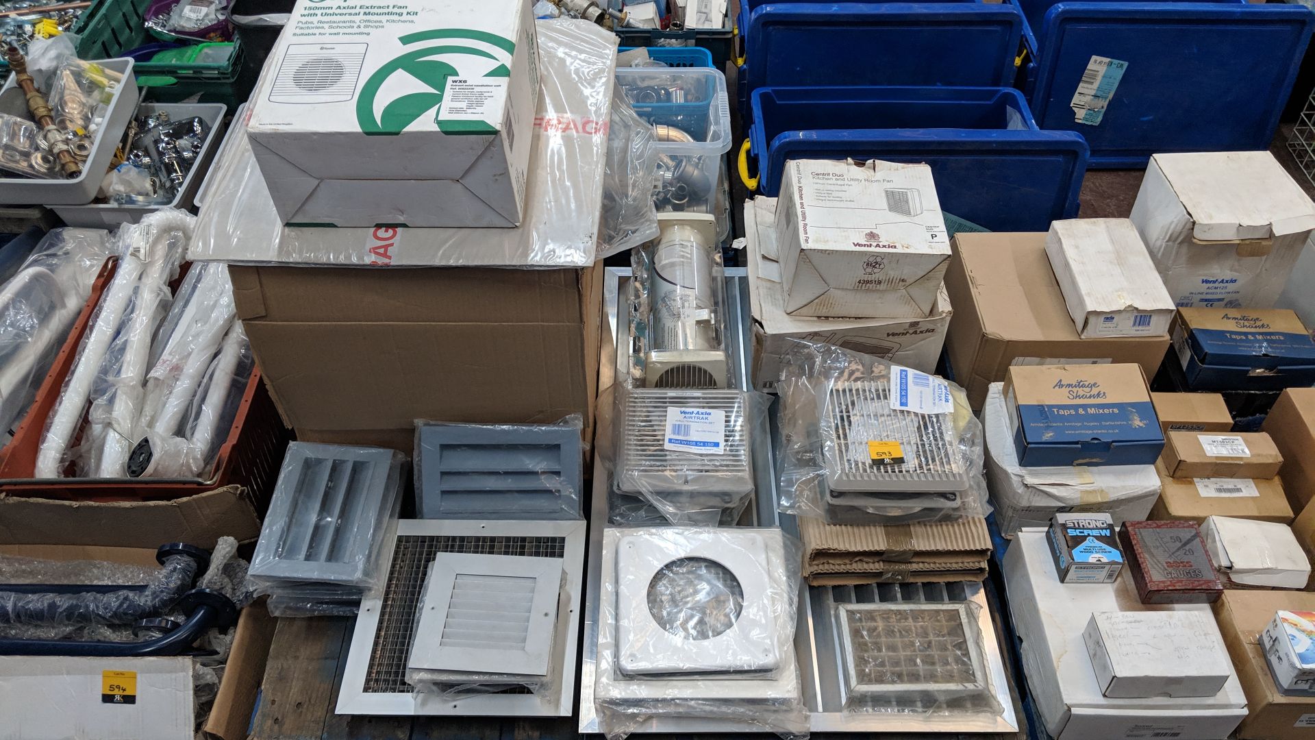 Contents of a pallet of assorted vents, fans and more - pallet excluded This is one of a number of