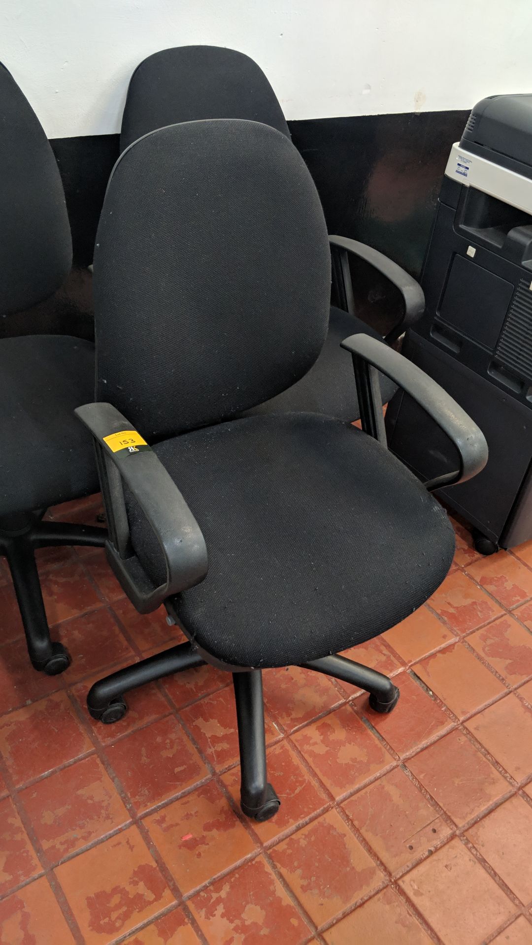 3 off operator's chairs in black fabric, with arms IMPORTANT: Please remember goods successfully bid - Image 3 of 5