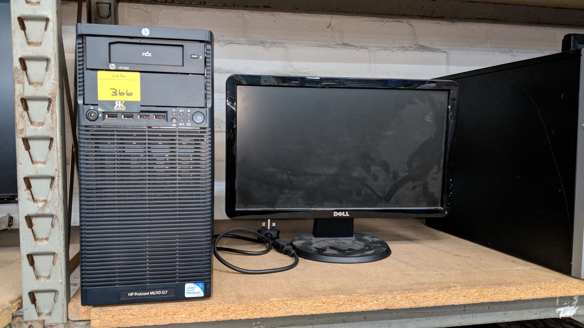 HP Proliant ML 110 G7 server with HP RDX backup drive and Dell widescreen monitor This lot is one of