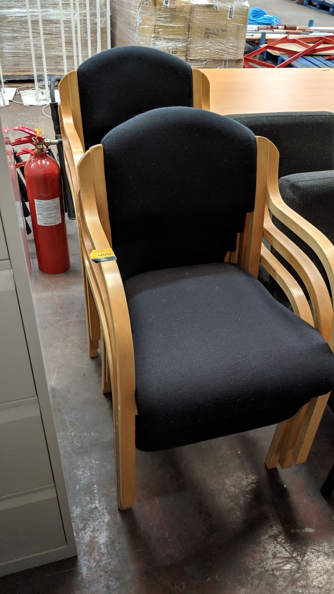 6 off matching stacking black tweed stand chairs on wood frames This lot is one of a number being - Image 2 of 4