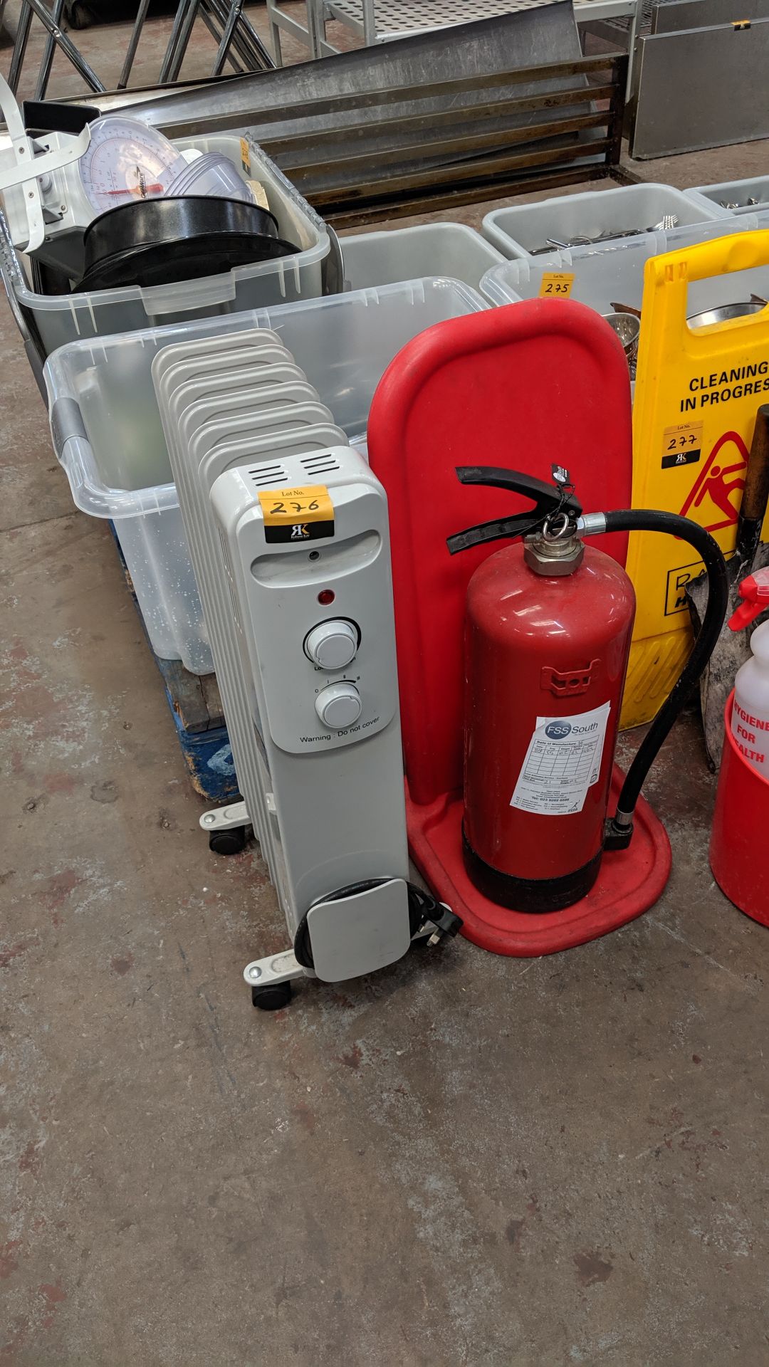 Oil filled radiator plus fire extinguisher & stand for use with same IMPORTANT: Please remember