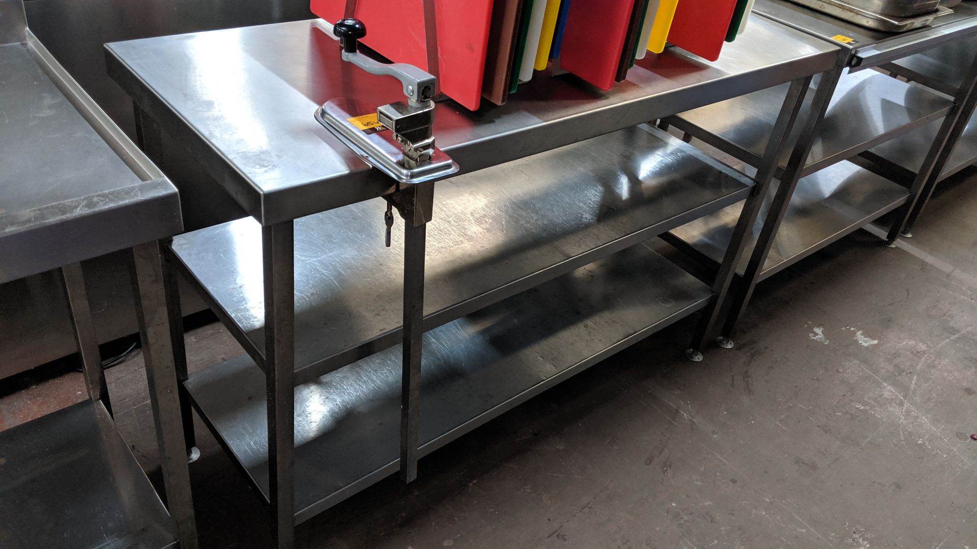 Triple tier stainless steel table plus commercial can opener mounted to same IMPORTANT: Please - Image 2 of 3