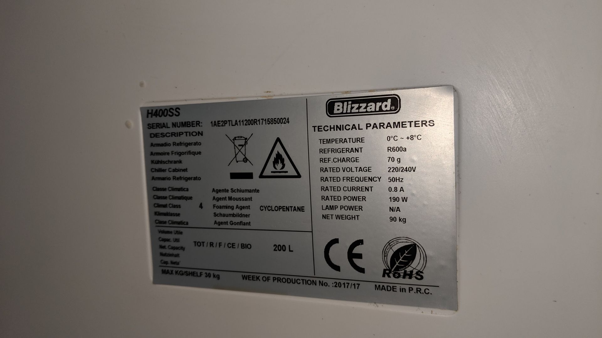 Blizzard stainless steel tall upright fridge model H400SS IMPORTANT: Please remember goods - Image 5 of 5