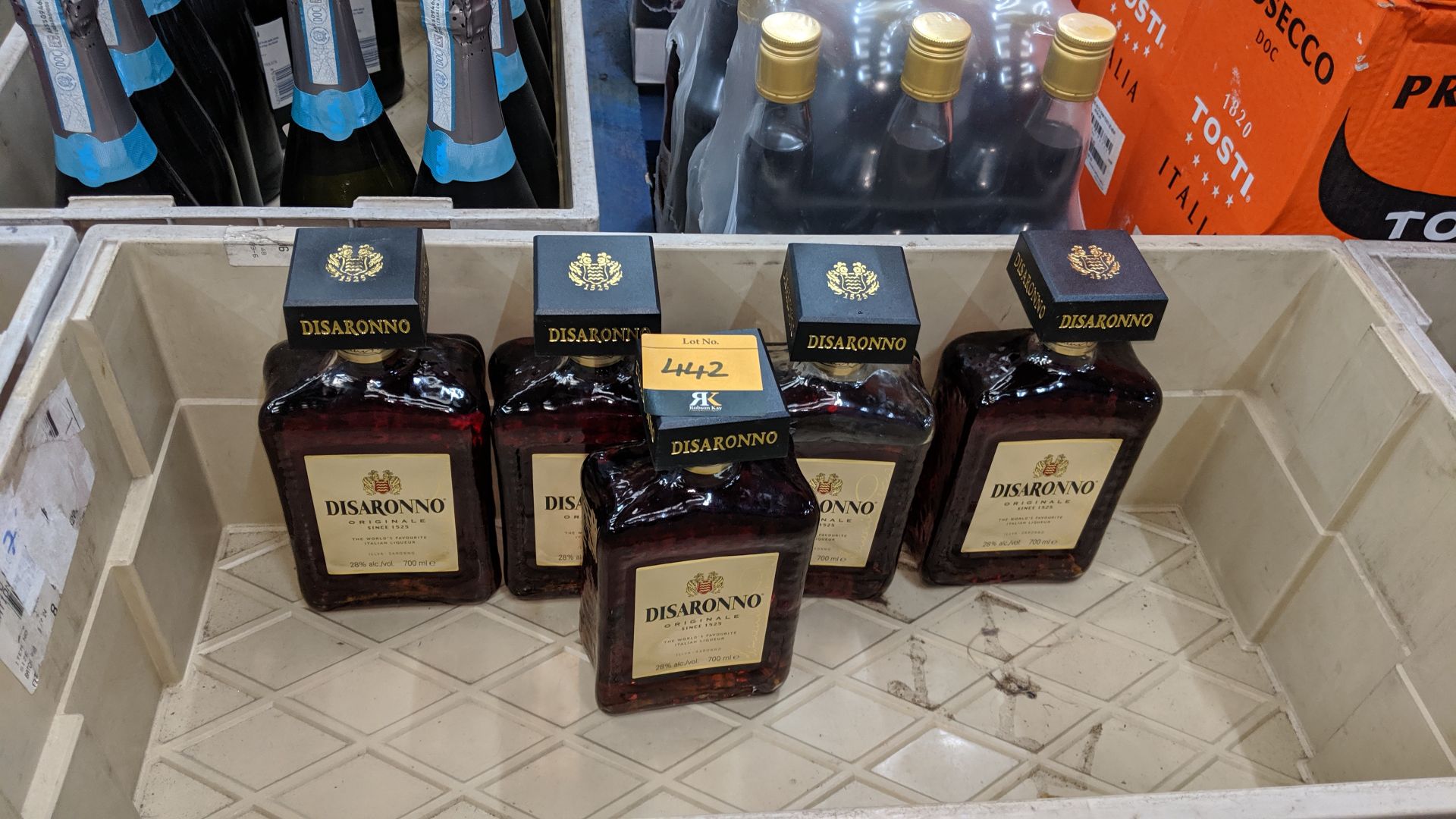 5 off 70cl bottles of Disaronno "amaretto" sold under AWRS number XQAW00000101017 - crates