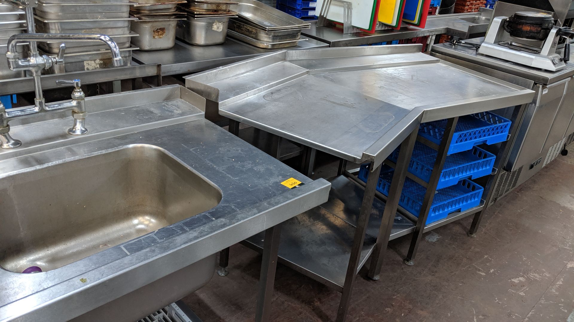 Stainless steel tables, basin & overhead flexi tap for use either side of a commercial dishwasher - Image 6 of 6