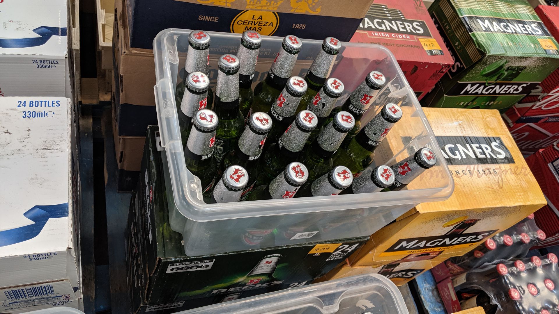 67 off 275ml bottles of Becks beer sold under AWRS number XQAW00000101017. NB plastic crate excluded