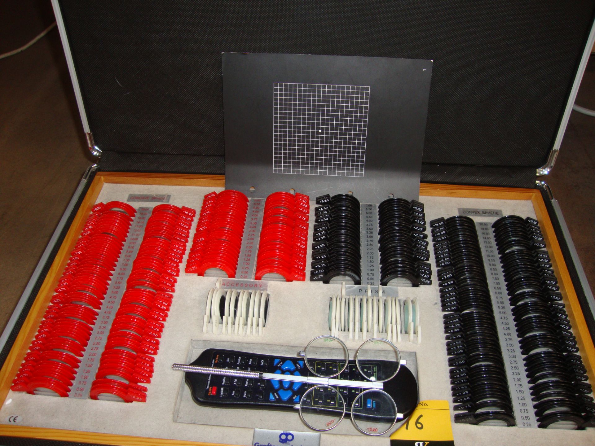 Trial lens kit in case including sight test chart remote plus spherical twirl All the lots in this - Image 2 of 2