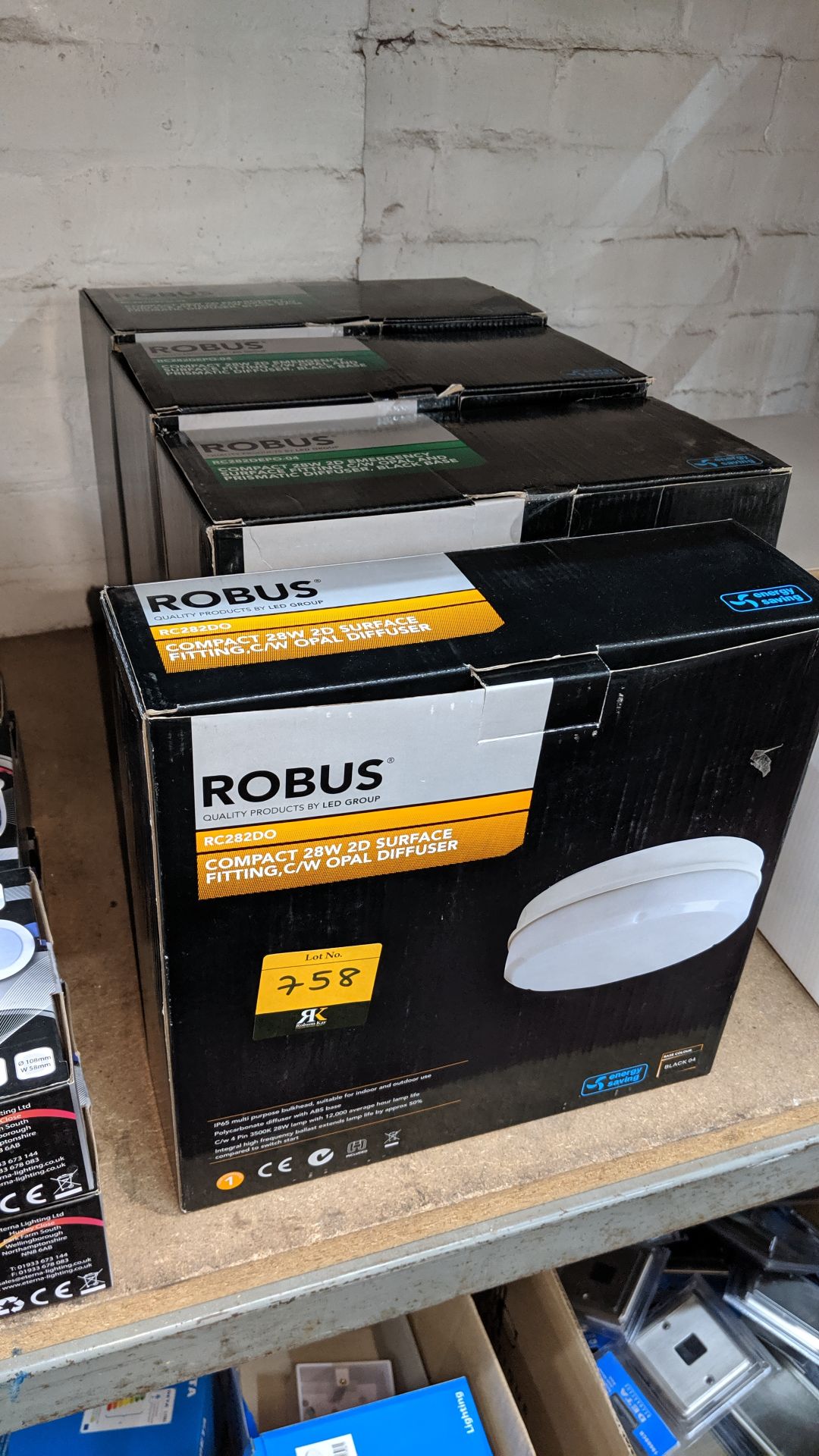 4 off assorted Robus emergency and regular surface fitting lamps with diffusers IMPORTANT: Please