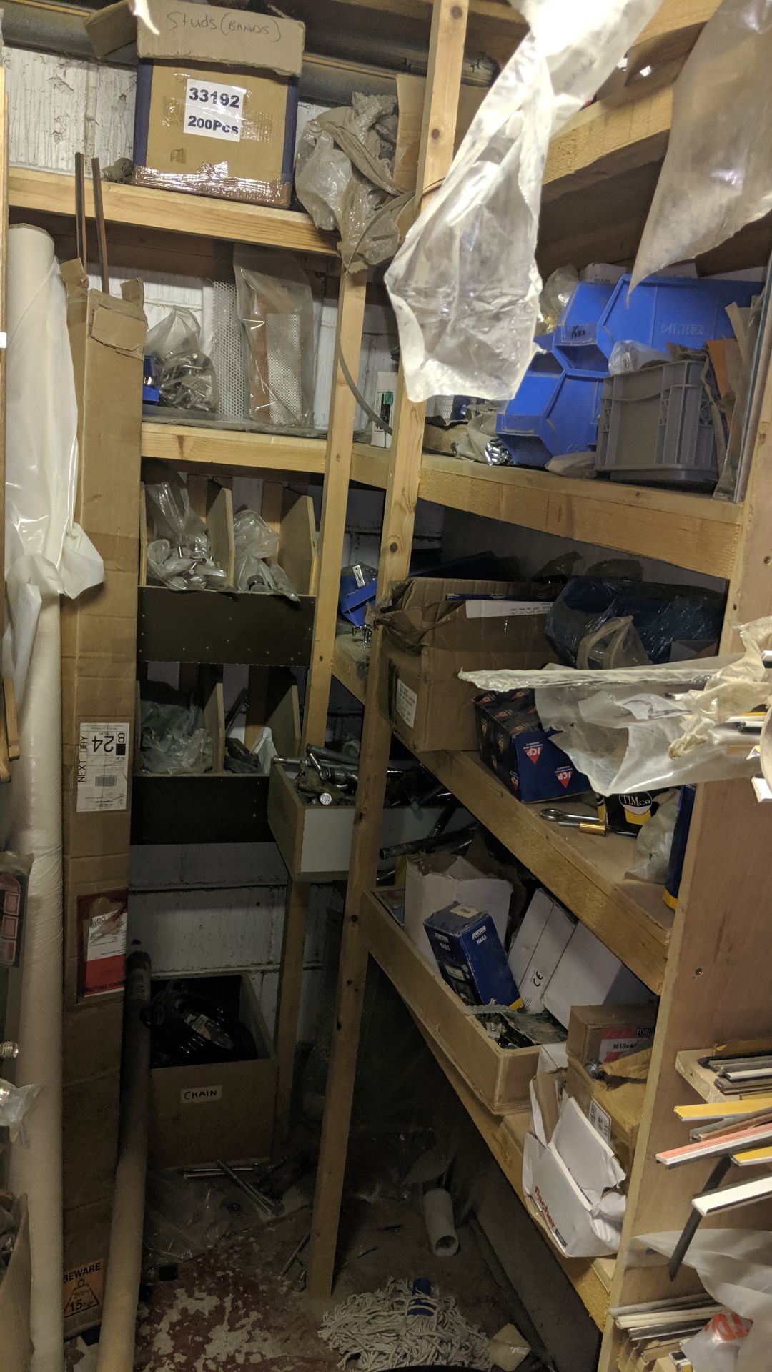 Complete contents of the stockroom including door closers, hinges, handles, fixings, drawer runners, - Image 13 of 29