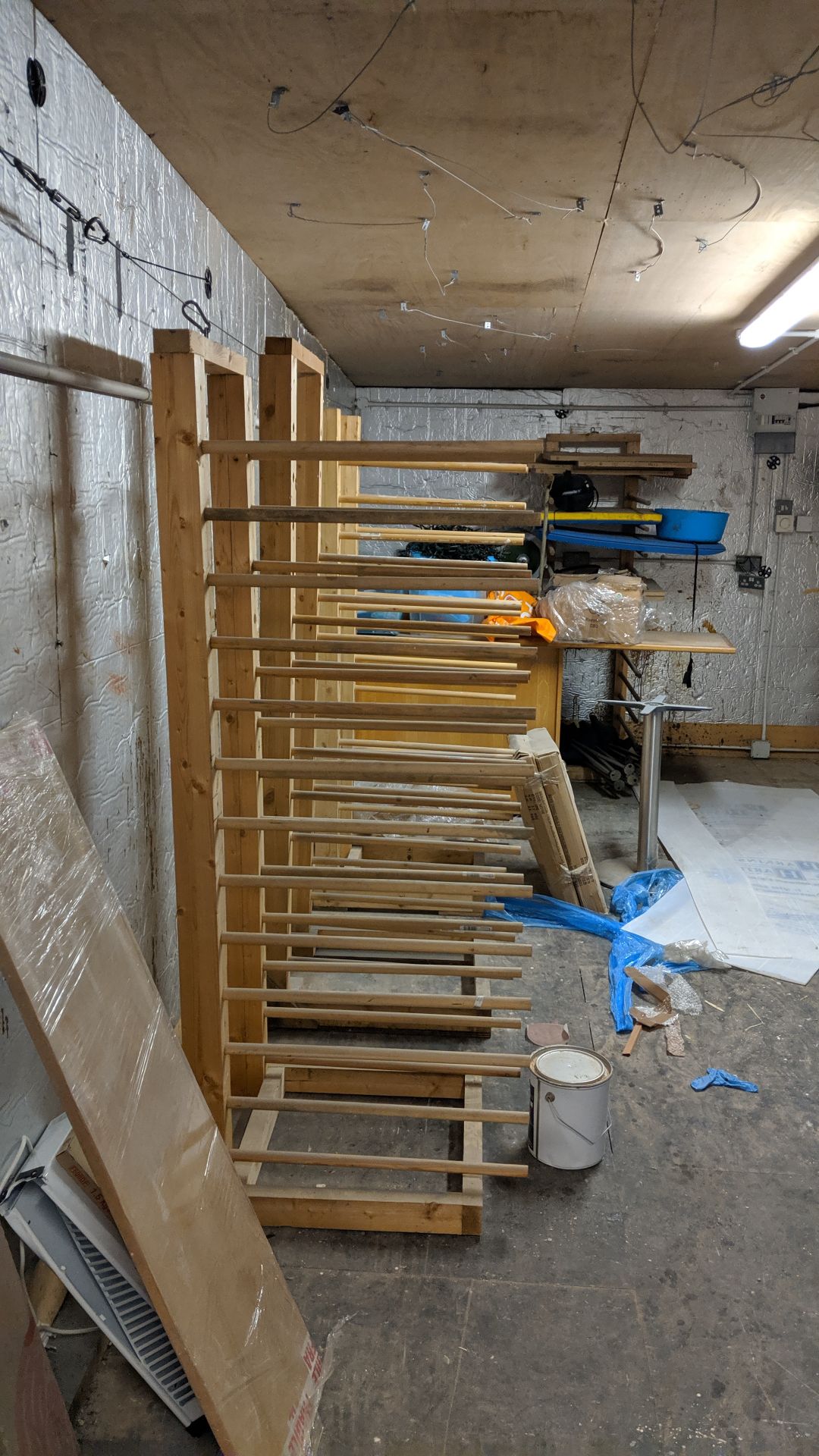 Contents of a paint drying room including approx. 14 drying racks, wooden trestles, 2 off metal - Image 4 of 17