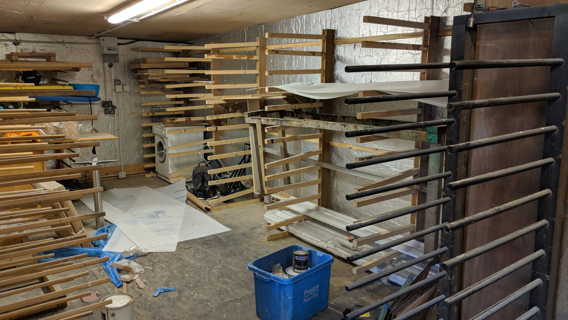 Contents of a paint drying room including approx. 14 drying racks, wooden trestles, 2 off metal - Image 3 of 17