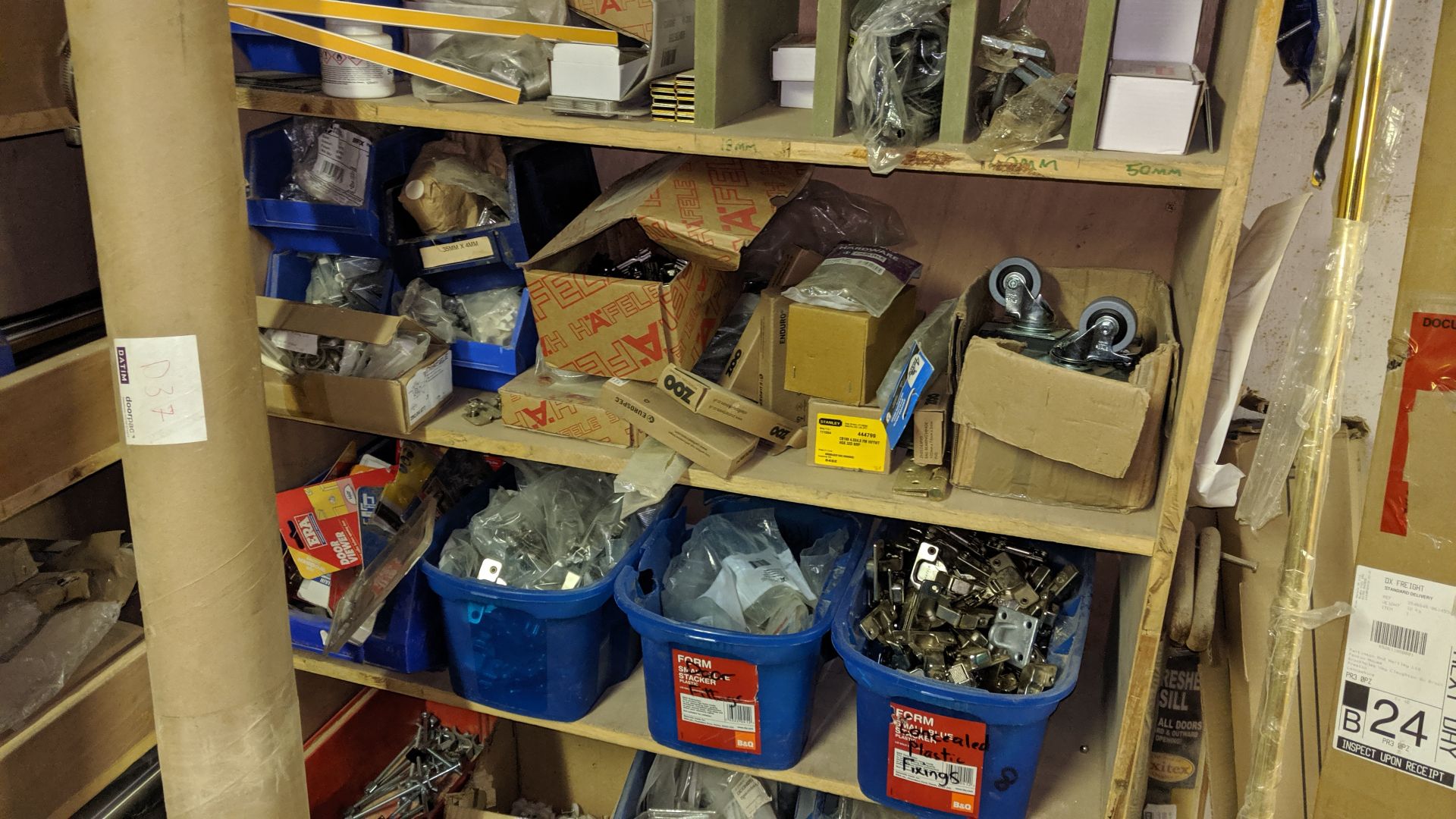 Complete contents of the stockroom including door closers, hinges, handles, fixings, drawer runners, - Image 24 of 29