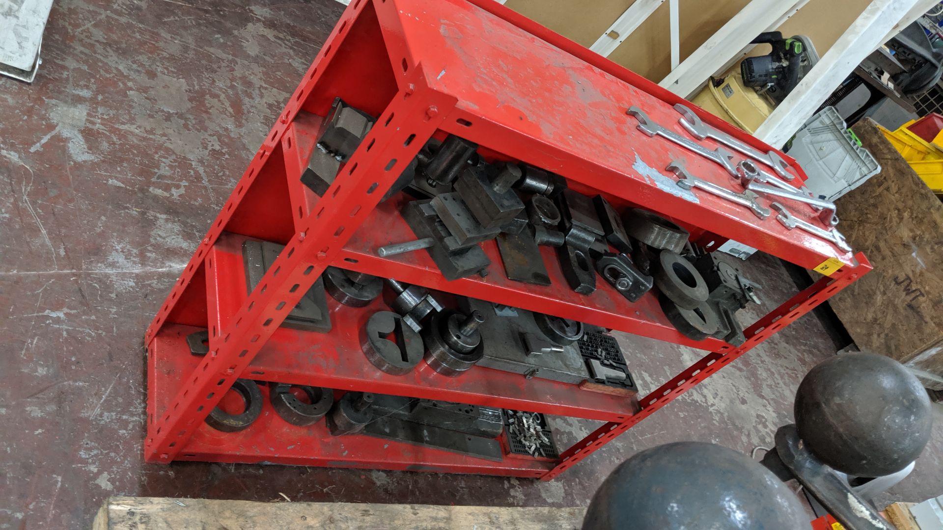 Quantity of tooling for use with fly presses, including the red shelving unit upon which the tooling - Image 2 of 5